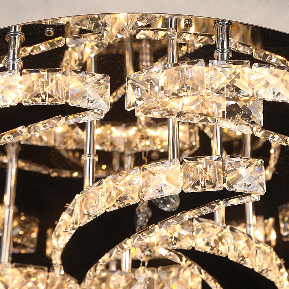 Luxury K9 Crystal Chandelier - Modern Dimmable LED Flush Mount