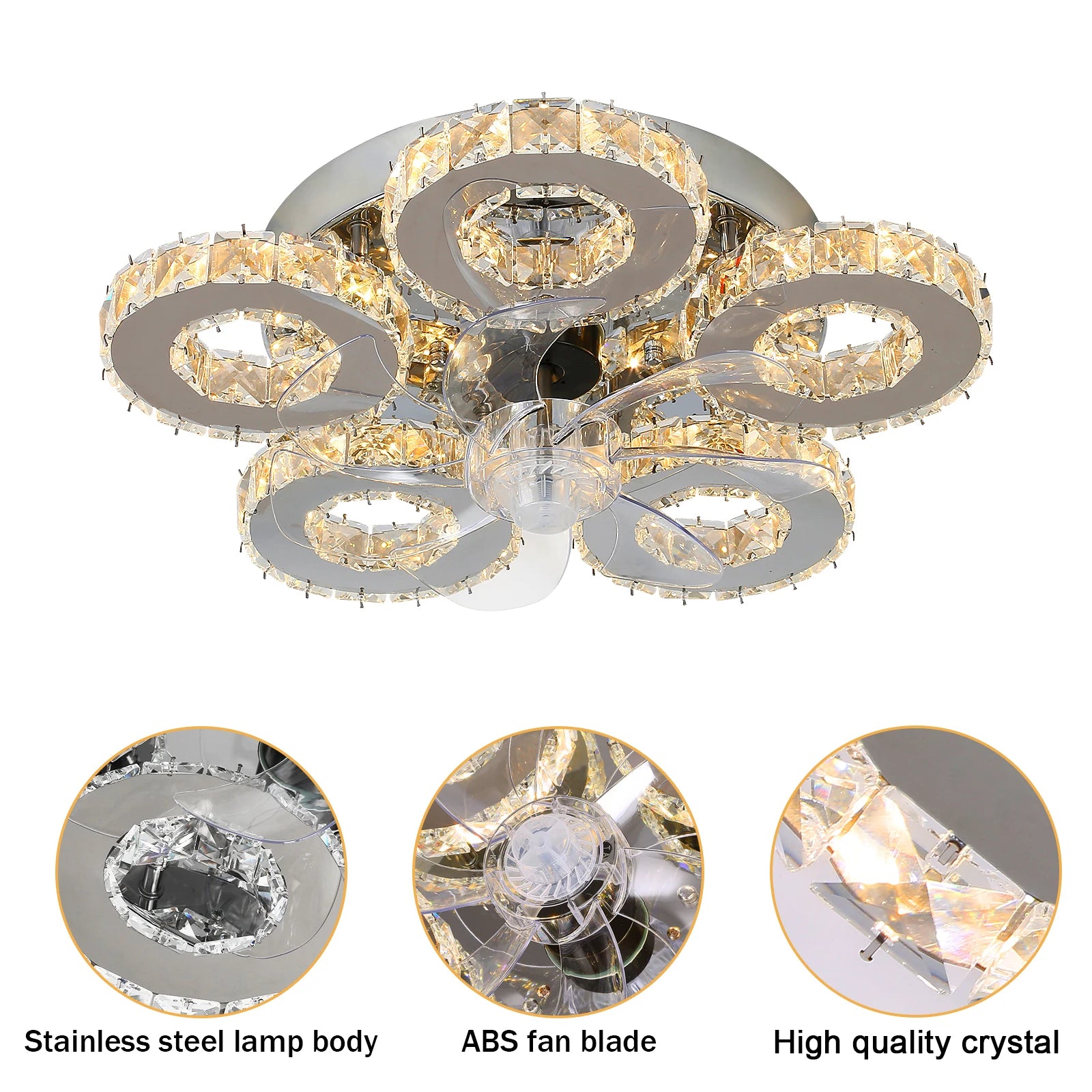 Modern Luxury Crystal Ceiling Fan Chandelier