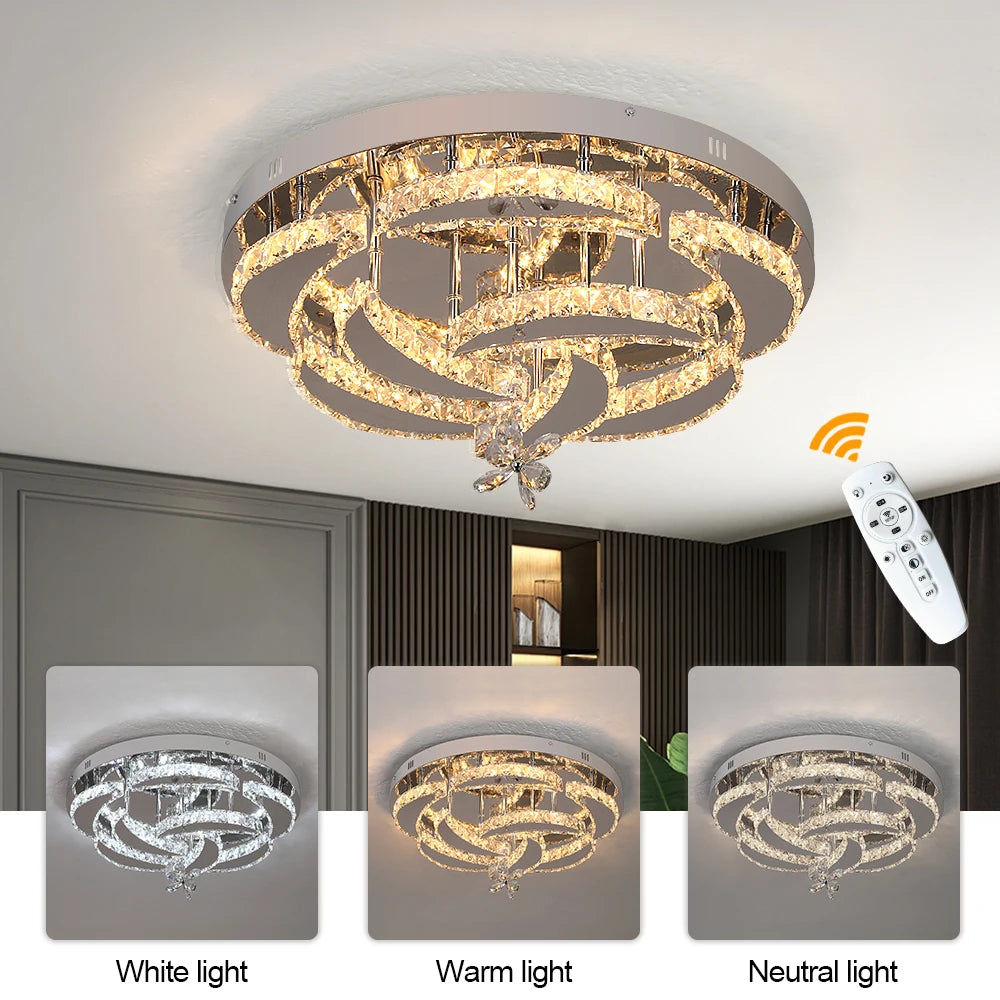 Luxury K9 Crystal Chandelier - Modern Dimmable LED Flush Mount