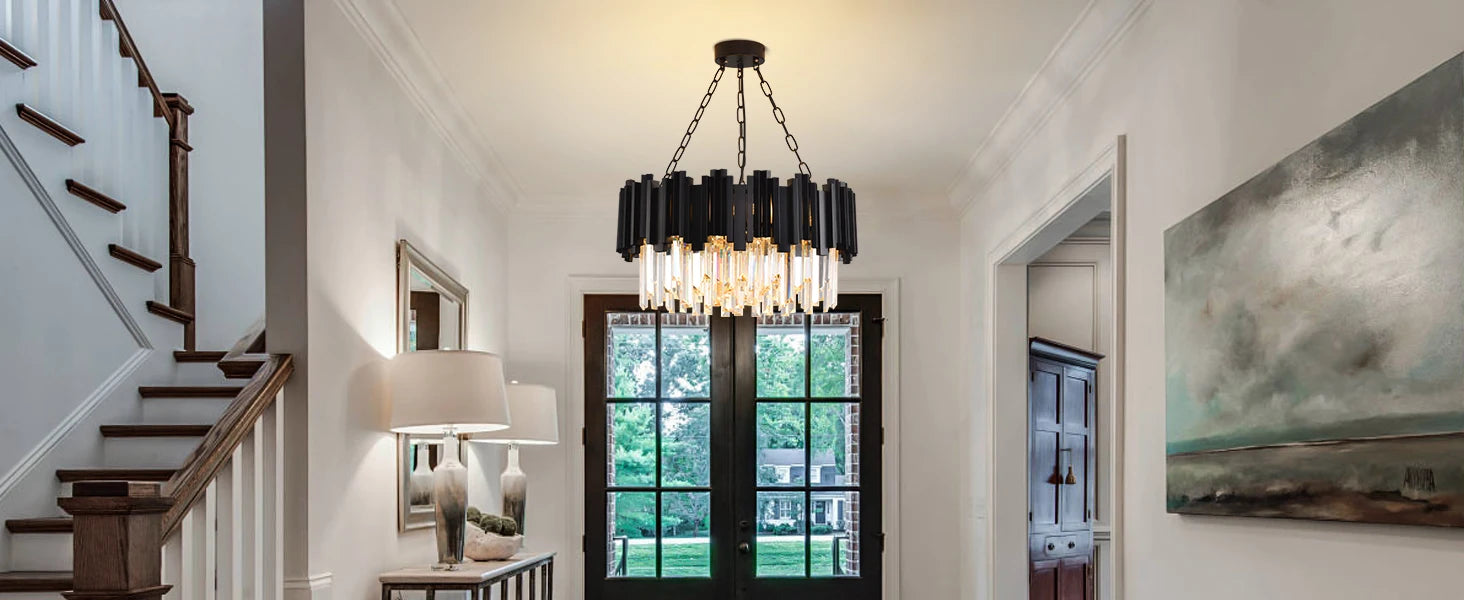 Modern Black Crystal Chandelier - Luxury 9-Light Fixture