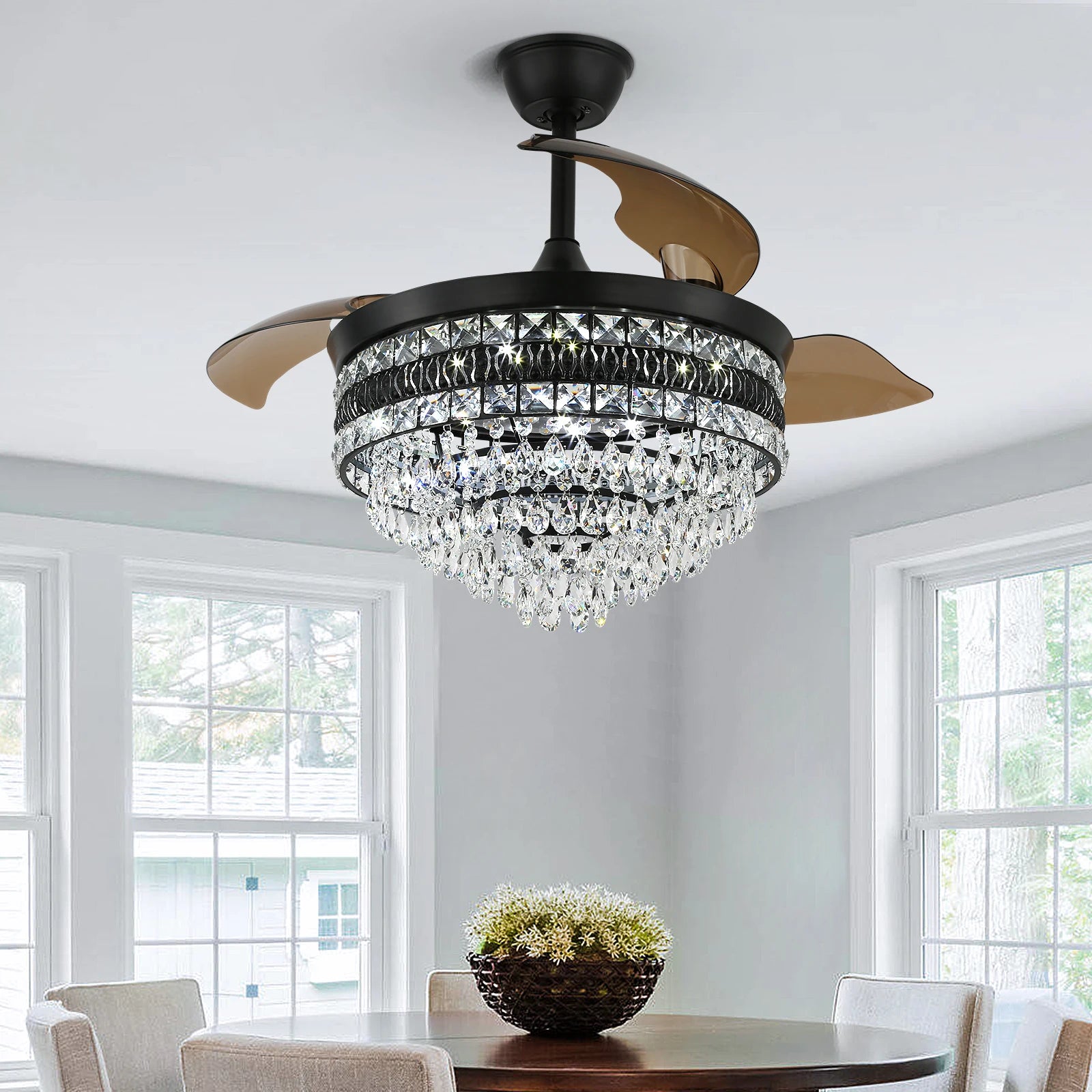 Luxury Gold Smart Ceiling Fan Chandelier - 42"