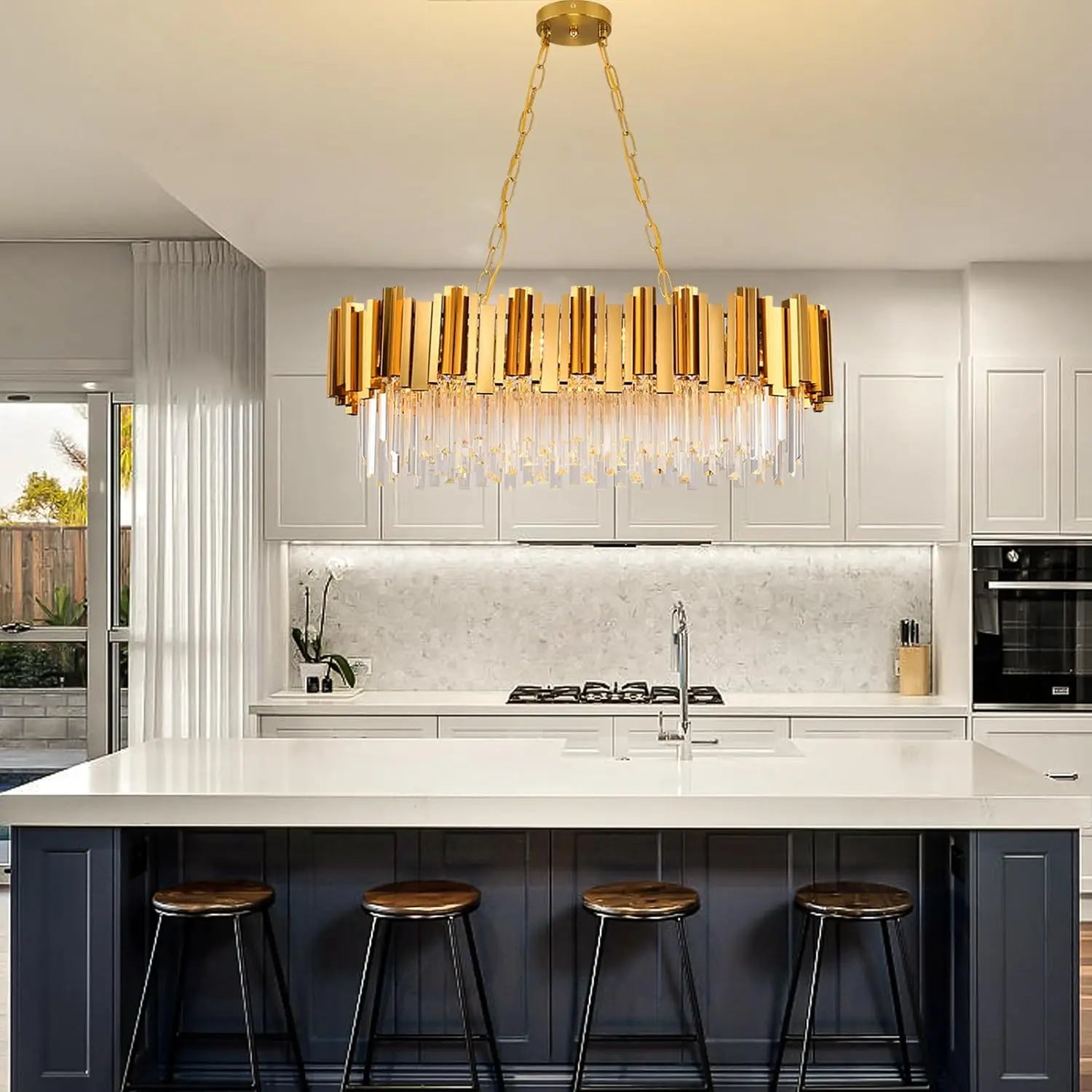 Modern Luxury Gold Crystal Chandelier - 32" Large 8-Light Pendant