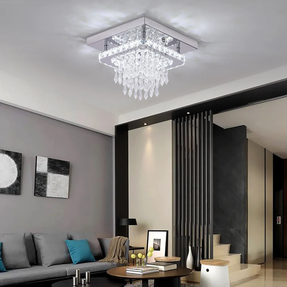 Modern Luxury Silver K9 Crystal Ceiling Lamp
