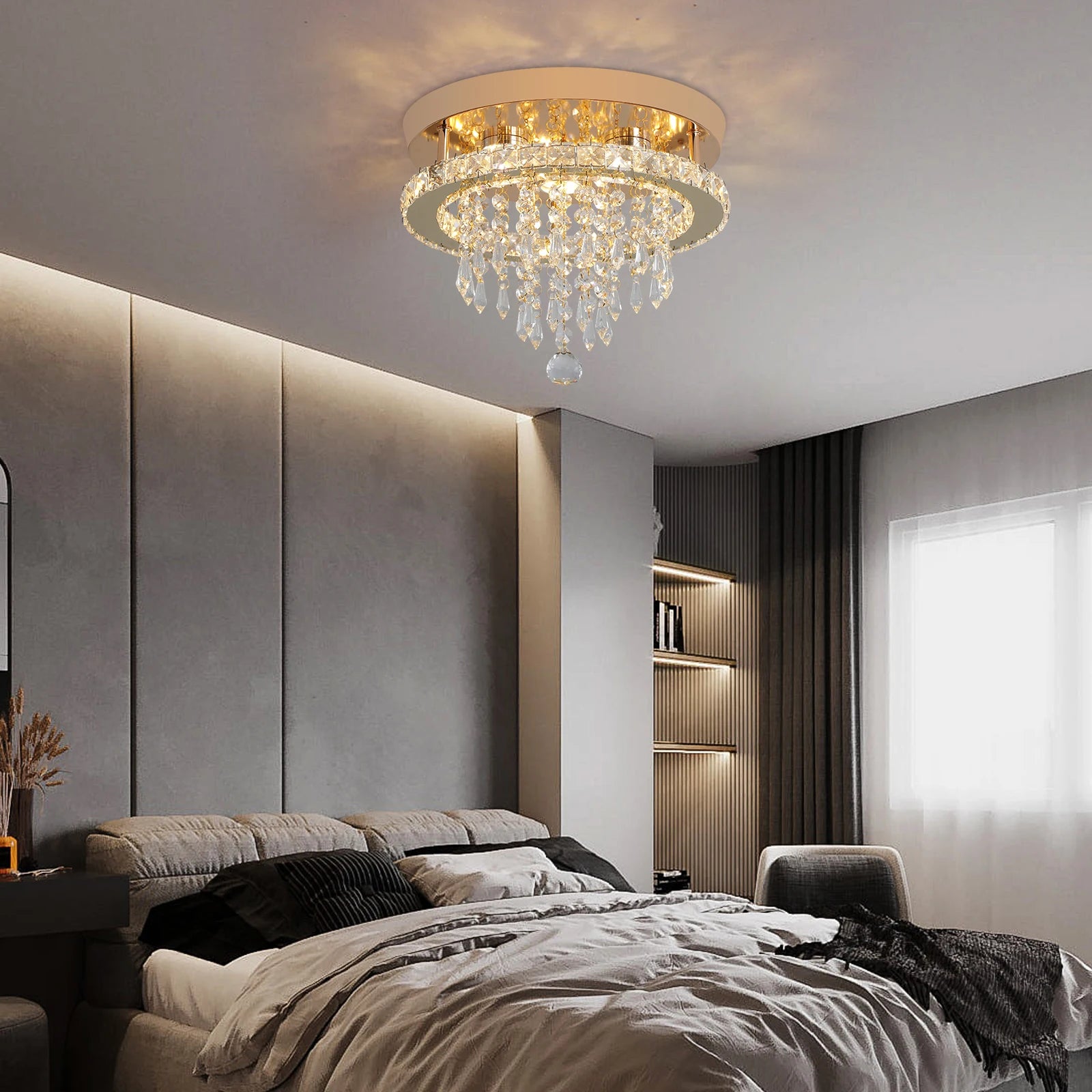 Luxury Gold Crystal Chandelier - Modern LED Bedroom Light