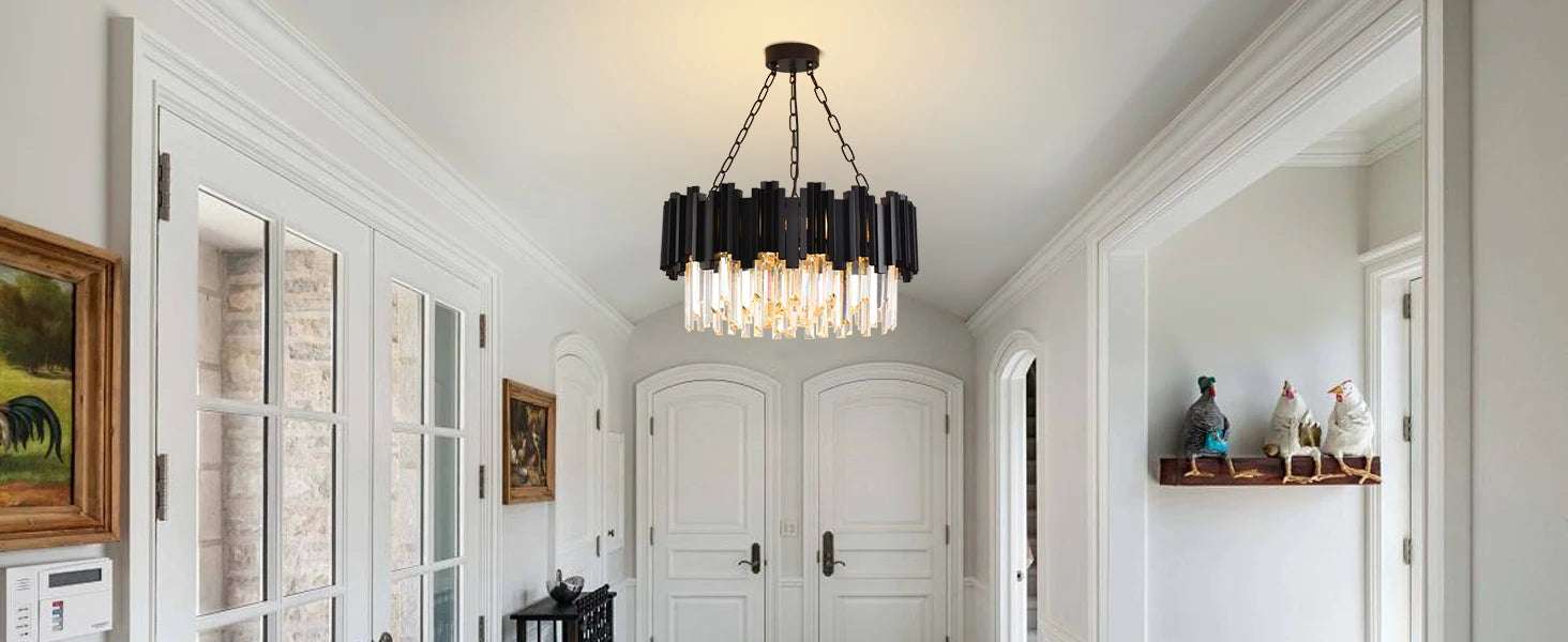 Modern Black Crystal Chandelier - Luxury 9-Light Fixture