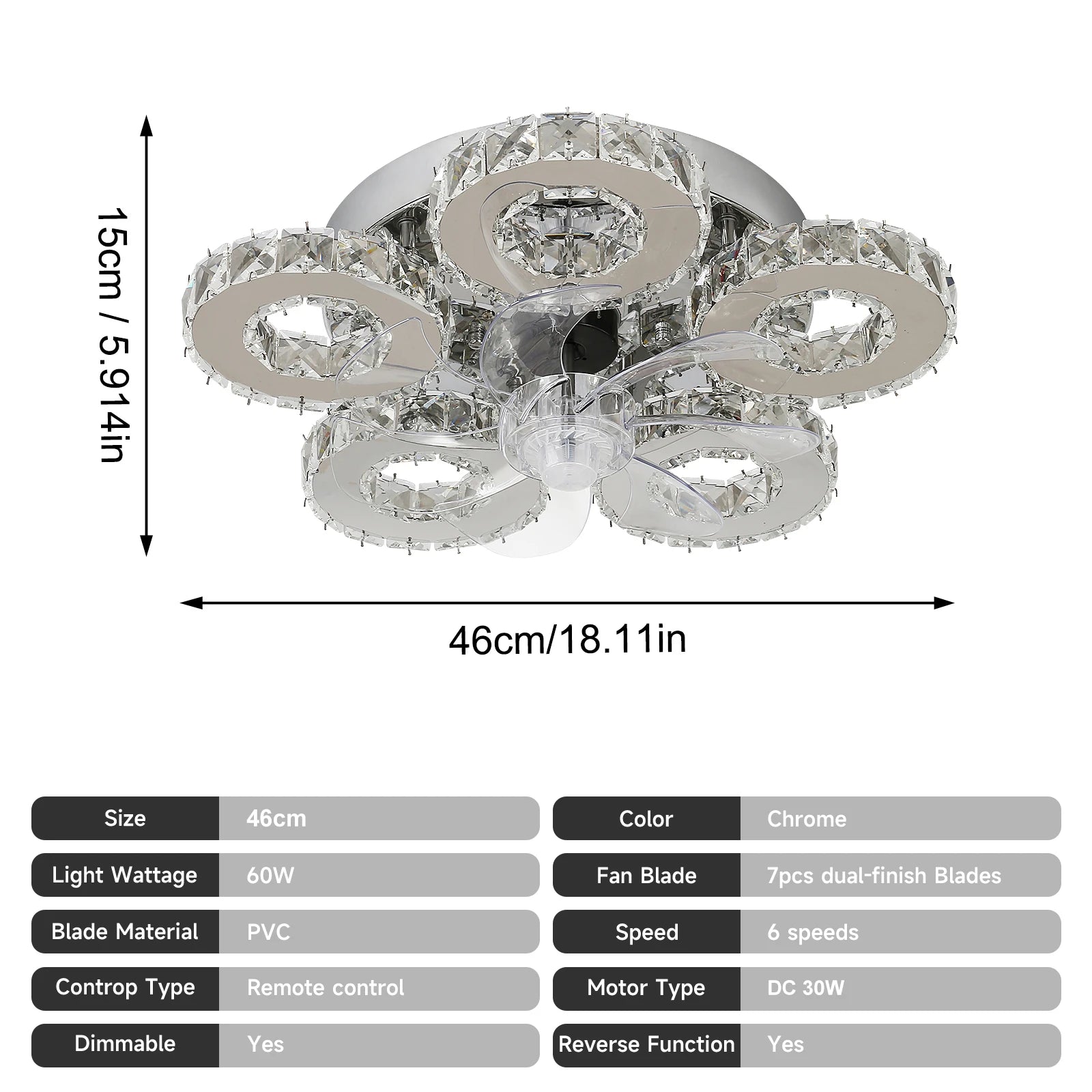 Modern Luxury Crystal Ceiling Fan Chandelier