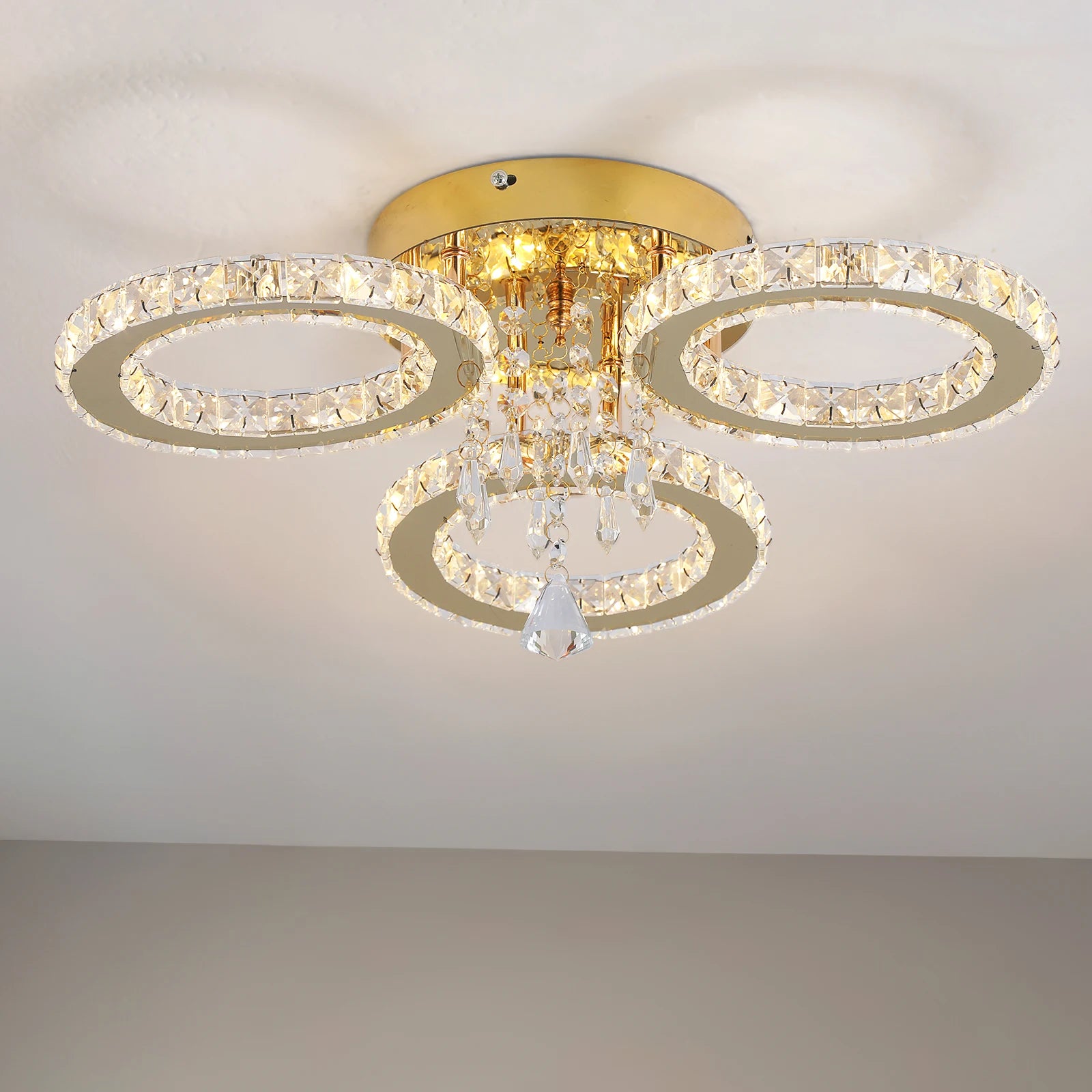 Luxury Gold Crystal Chandelier - Modern LED Bedroom Light