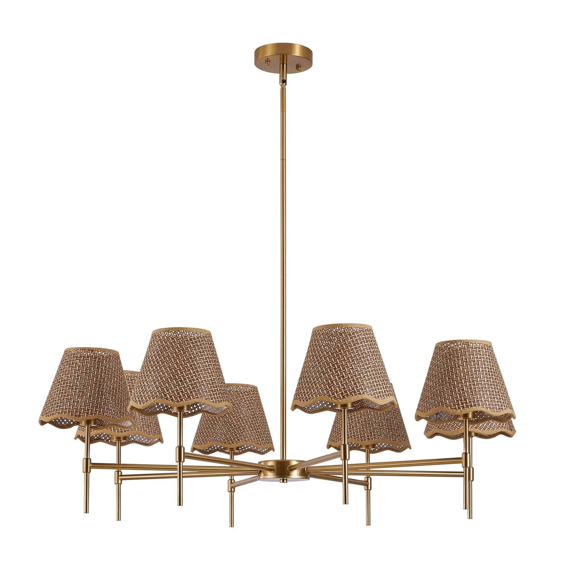Gold Farmhouse Boho Rattan Chandelier (8-Light)
