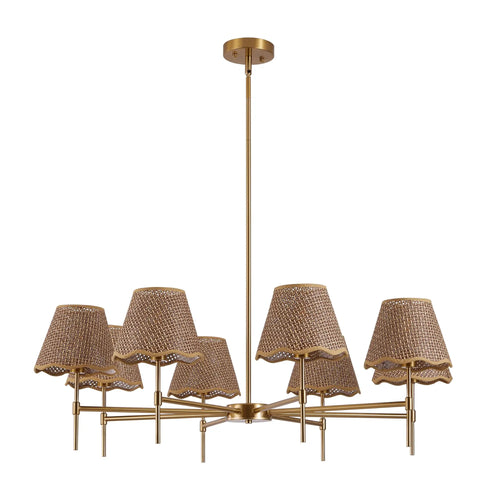 Gold Farmhouse Boho Rattan Chandelier (8-Light)