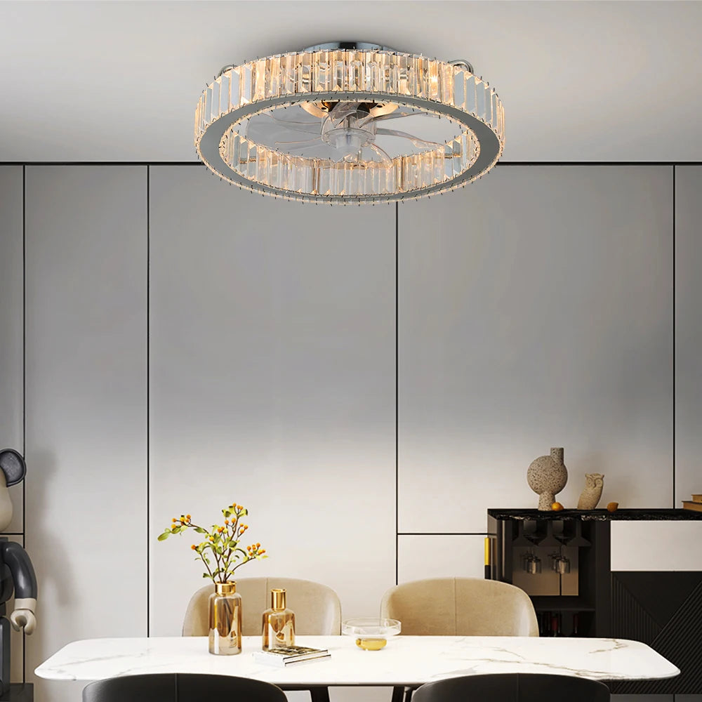 Luxury Crystal Chandelier Ceiling Fan with LED & Remote