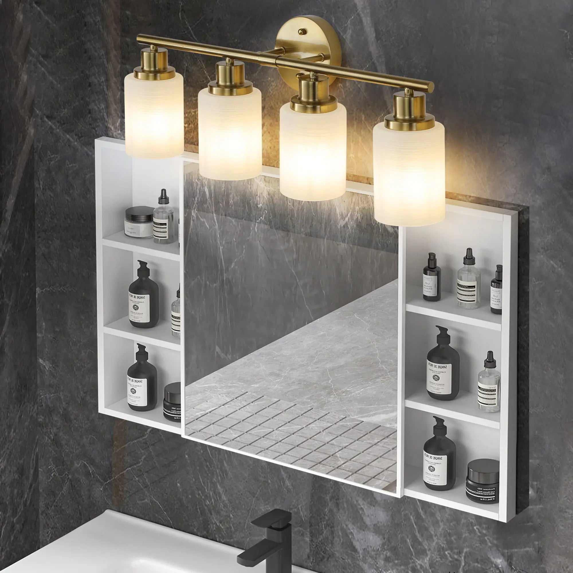 4-Light Modern Golden Vanity Sconce | 24" Bathroom Wall Light