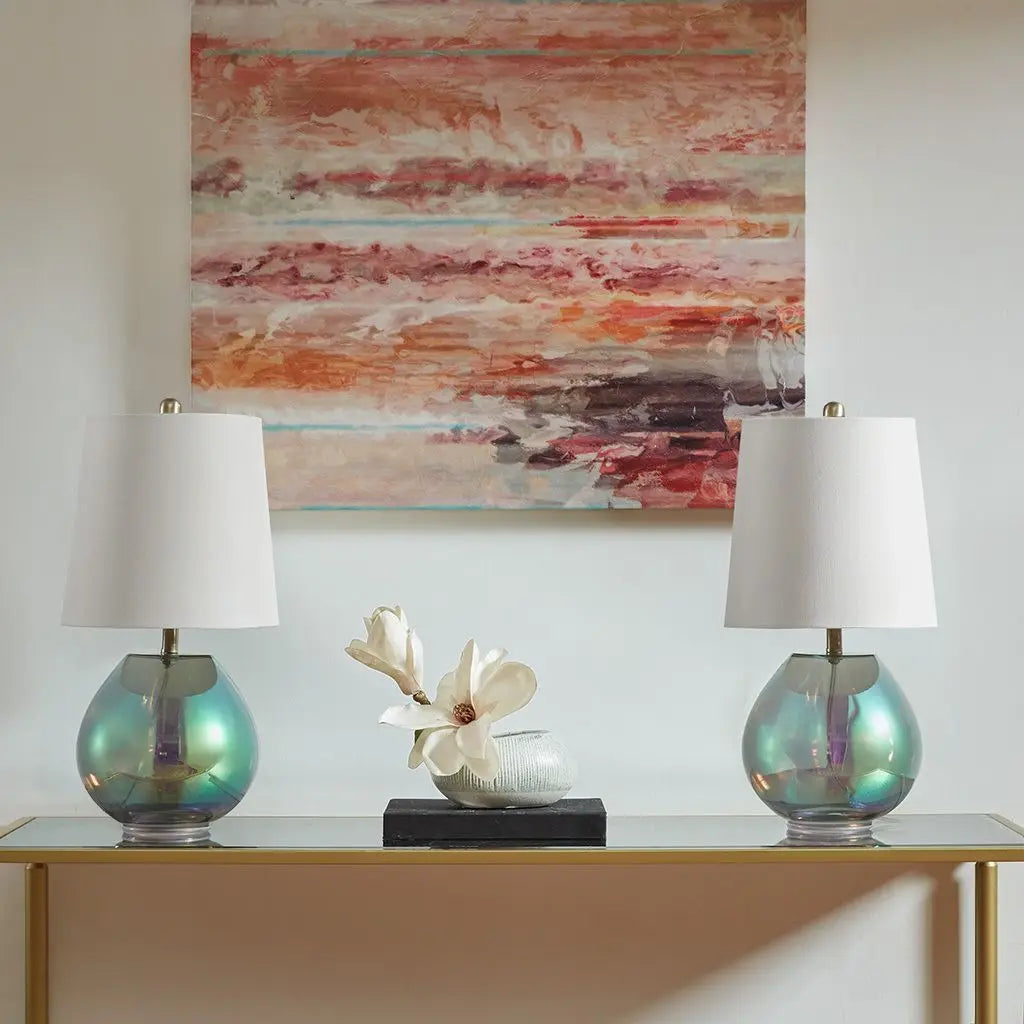 Ranier Iridescent Glass Table Lamp with Tapered Drum Shade