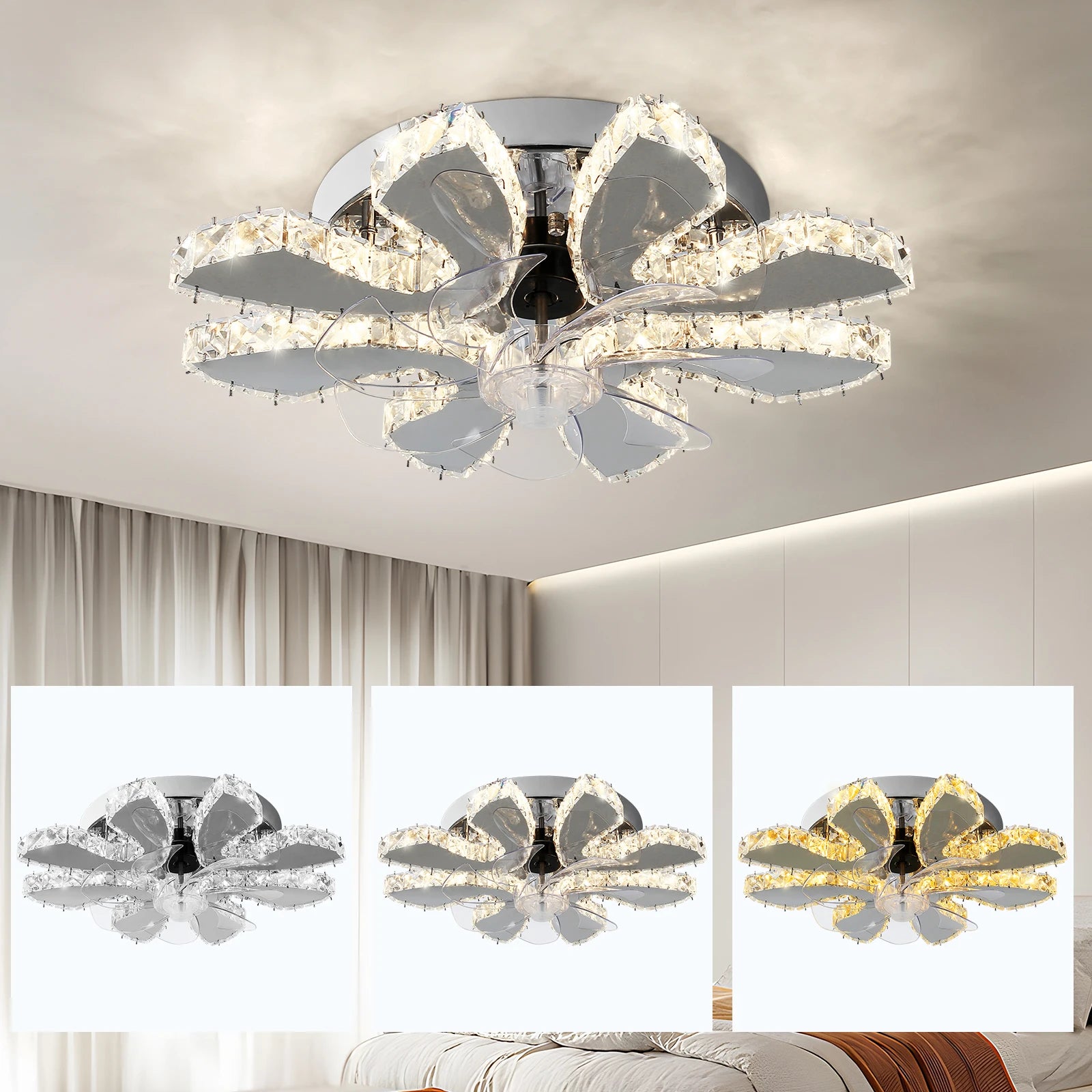 Modern Luxury Crystal Ceiling Fan Chandelier