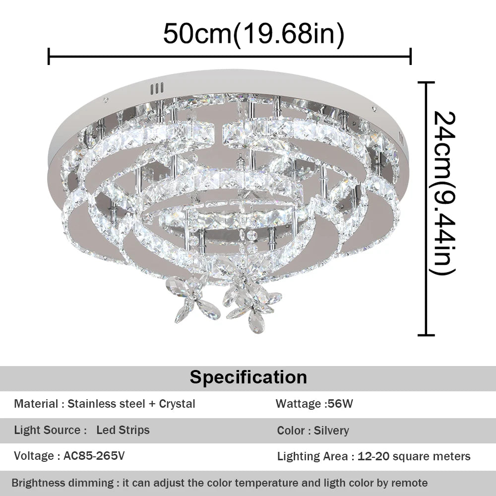 Luxury K9 Crystal Chandelier - Modern Dimmable LED Flush Mount