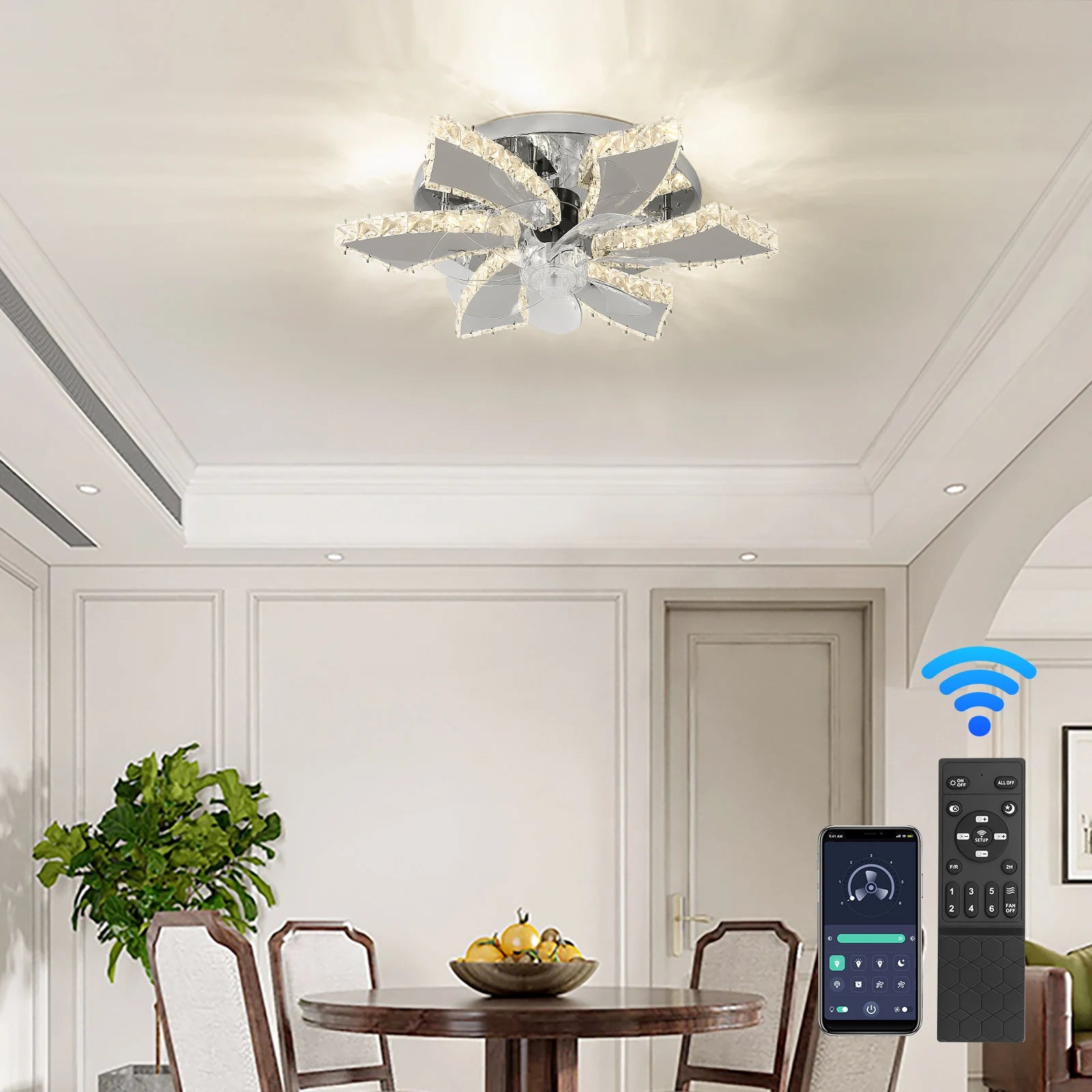 Modern Luxury Crystal Ceiling Fan Chandelier
