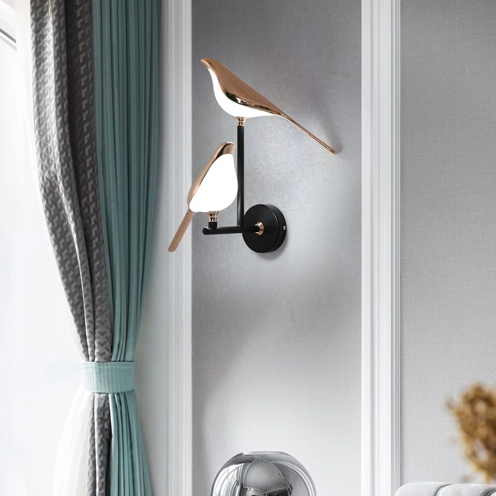 Creative Nordic Rotatable Bird Wall Light - Golden Crystal LED Sconce