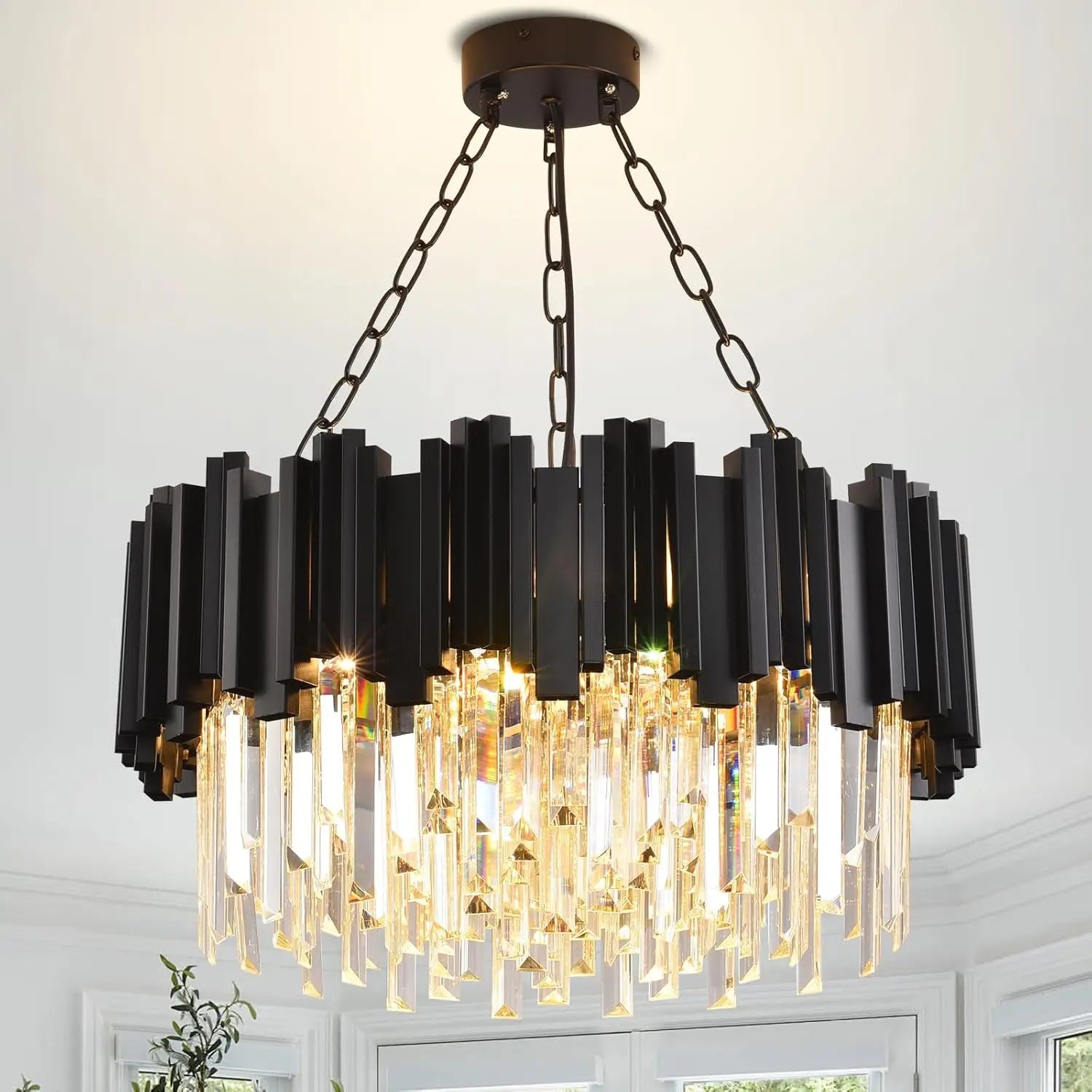 Modern Black Crystal Chandelier - Luxury 9-Light Fixture