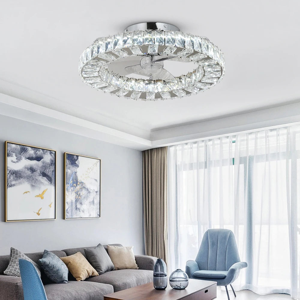 Luxury Crystal Chandelier Ceiling Fan with LED & Remote