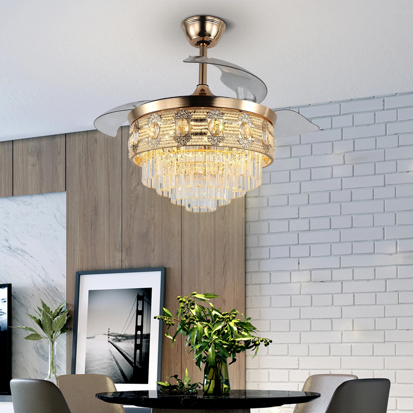 Luxury Gold Smart Ceiling Fan Chandelier - 42"