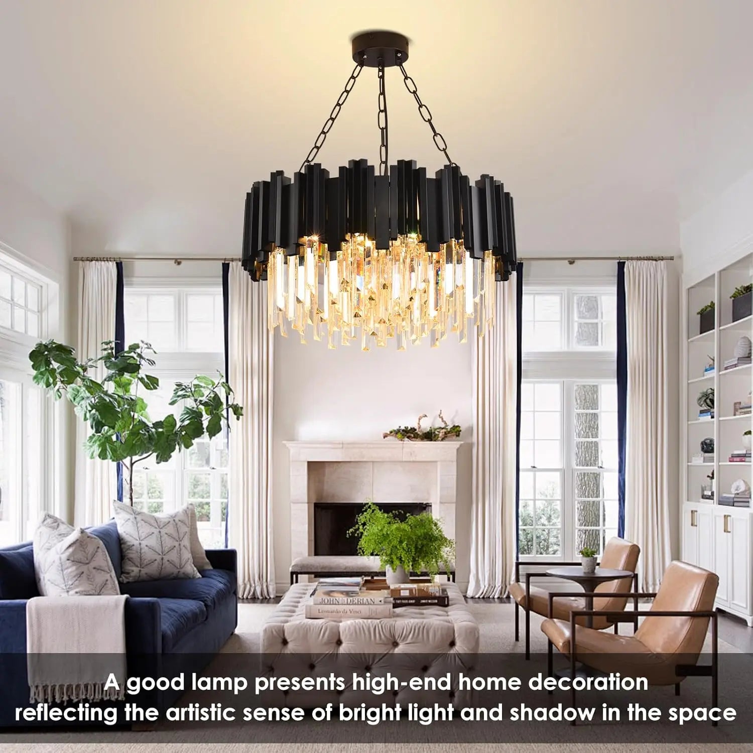 Modern Black Crystal Chandelier - Luxury 9-Light Fixture