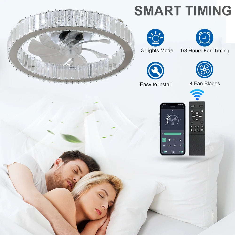 Luxury Crystal Chandelier Ceiling Fan with LED & Remote