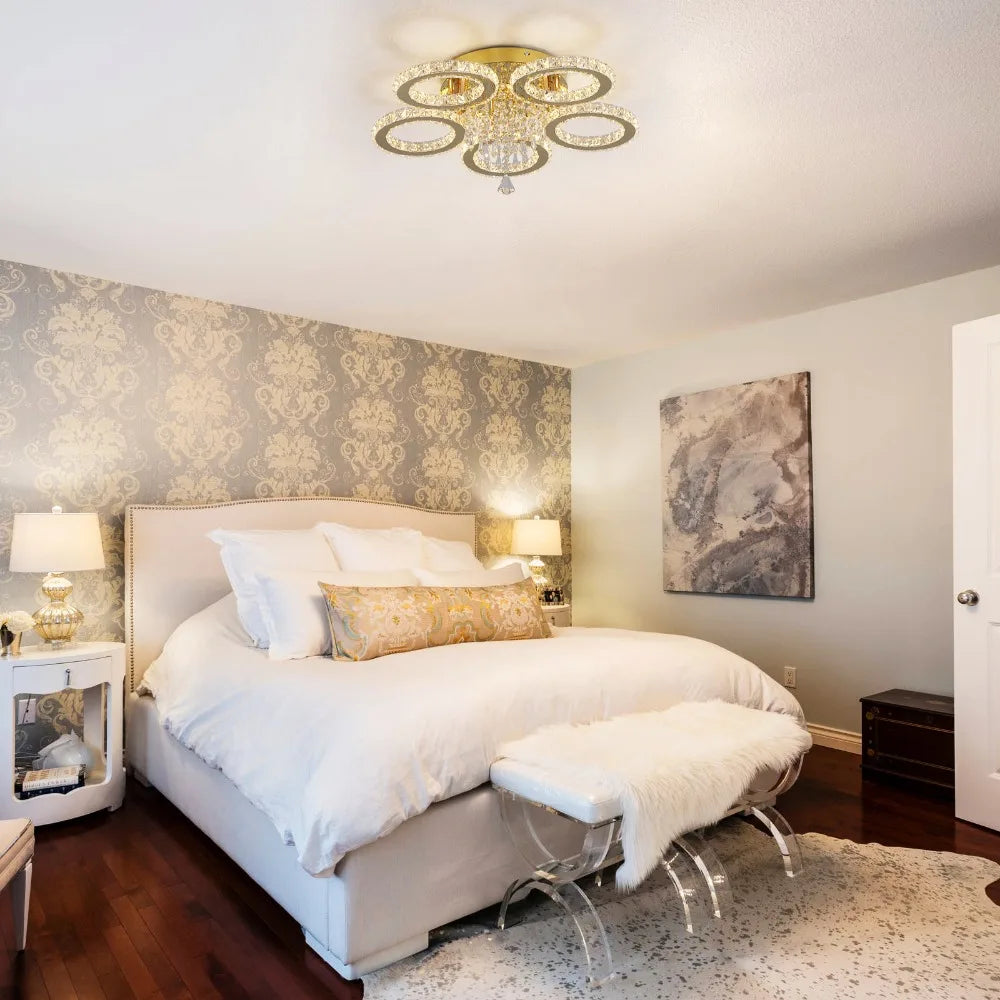 Luxury Gold Crystal Chandelier - Modern LED Bedroom Light