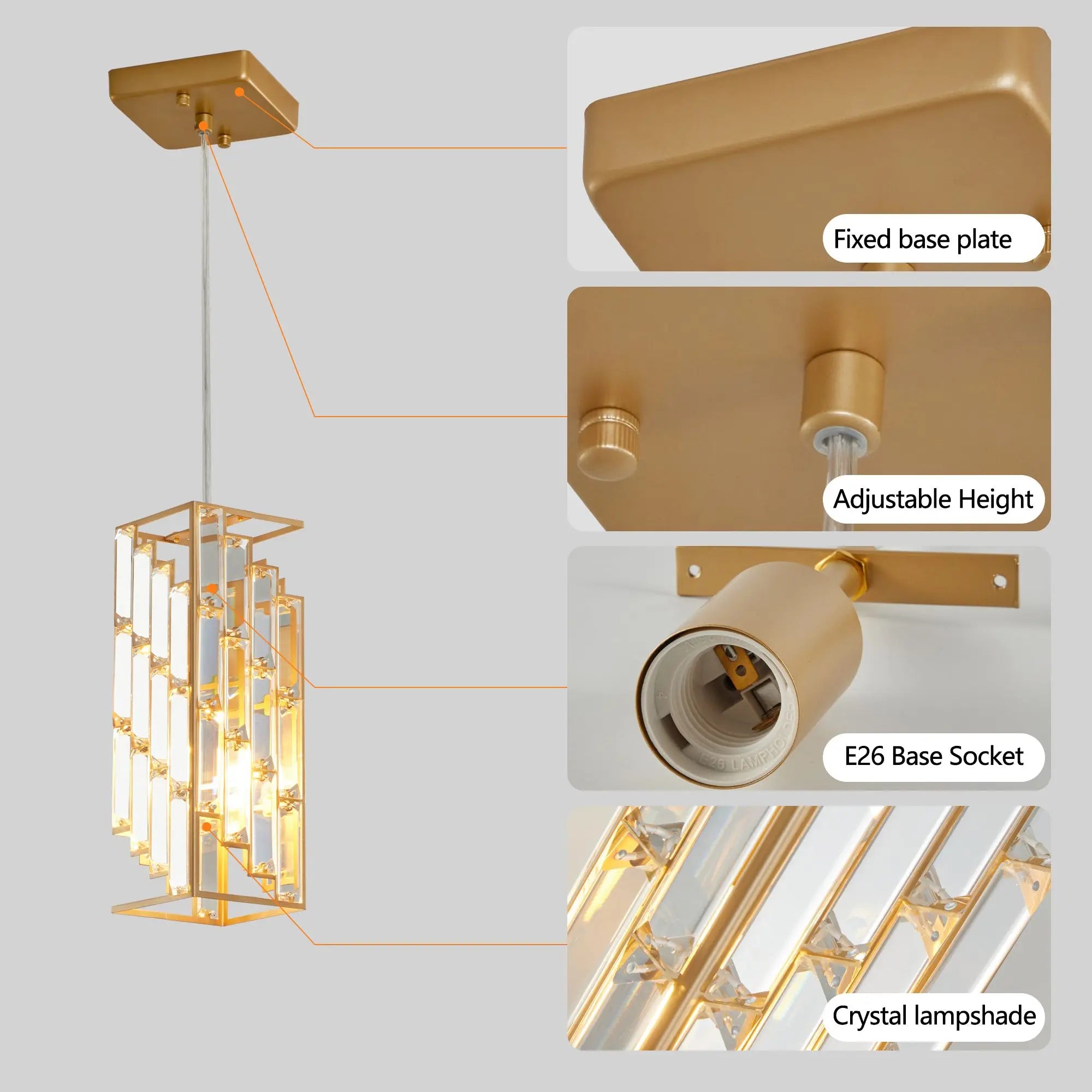 Modern Adjustable Crystal Pendant Light 3-Pack