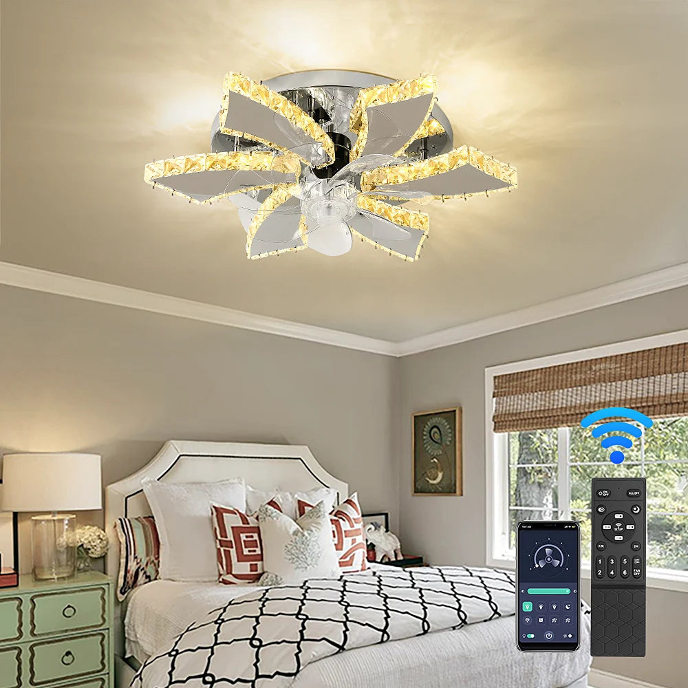 Modern Luxury Crystal Ceiling Fan Chandelier