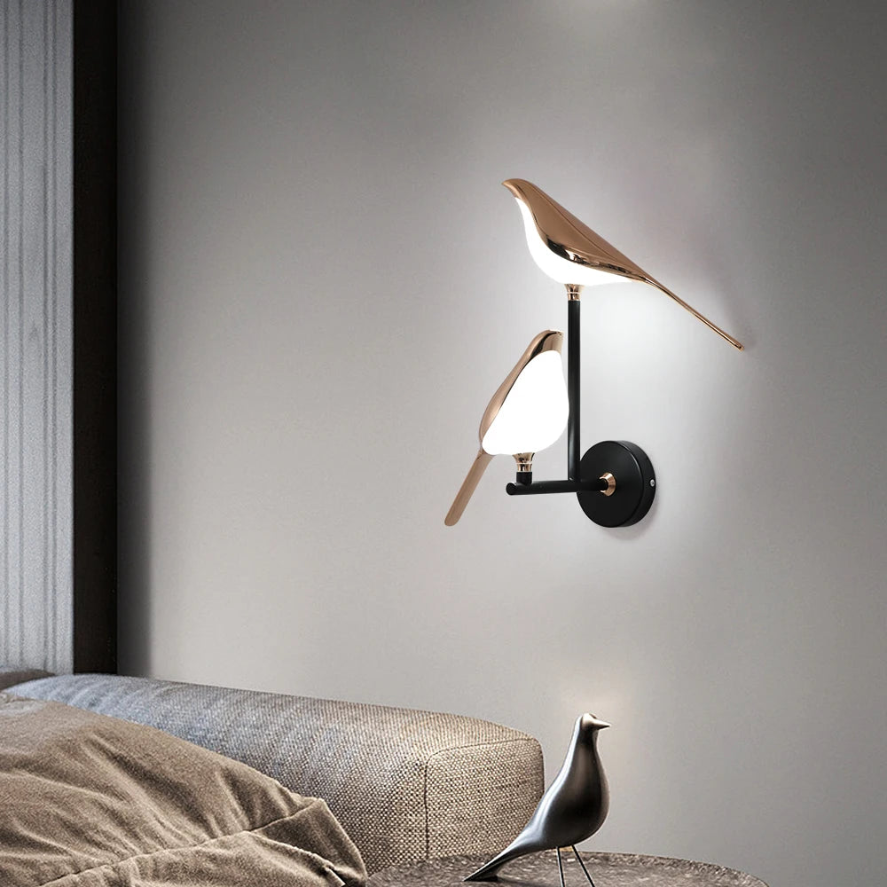 Creative Nordic Rotatable Bird Wall Light - Golden Crystal LED Sconce