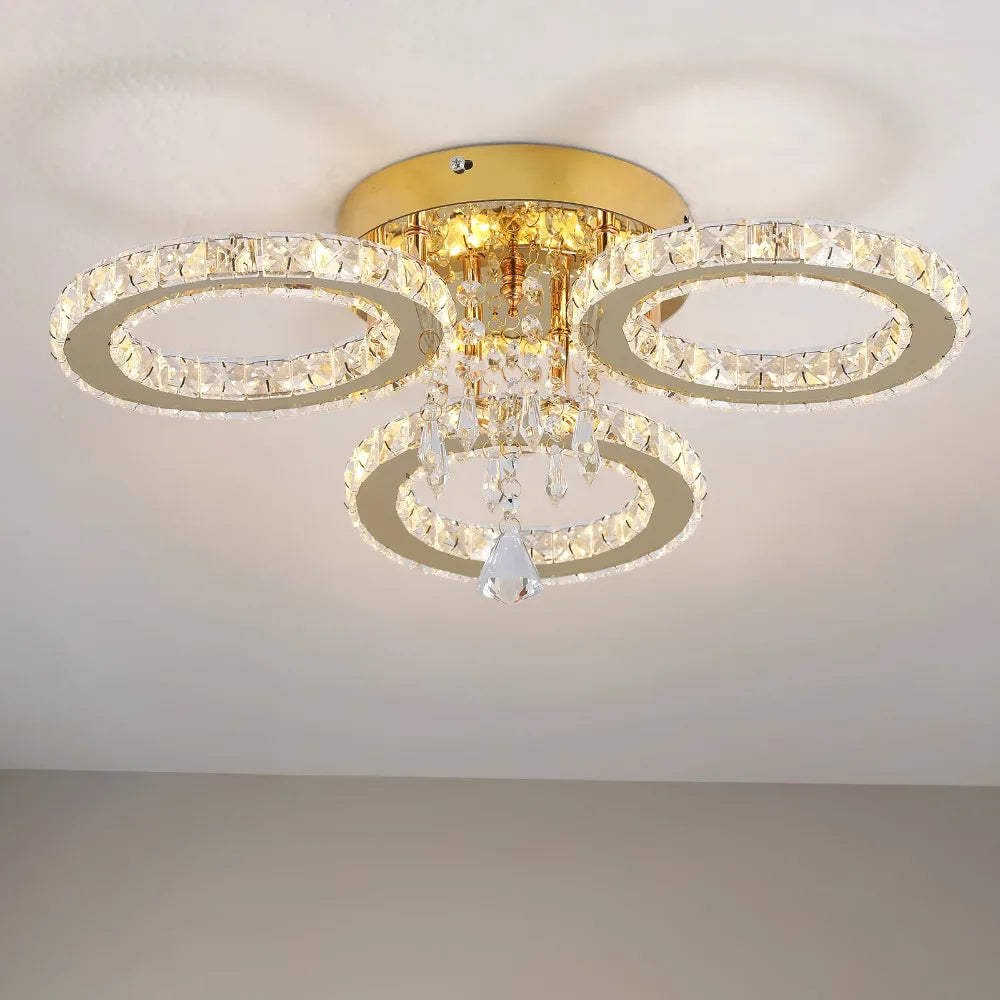 Luxury Gold Crystal Chandelier - Modern LED Bedroom Light
