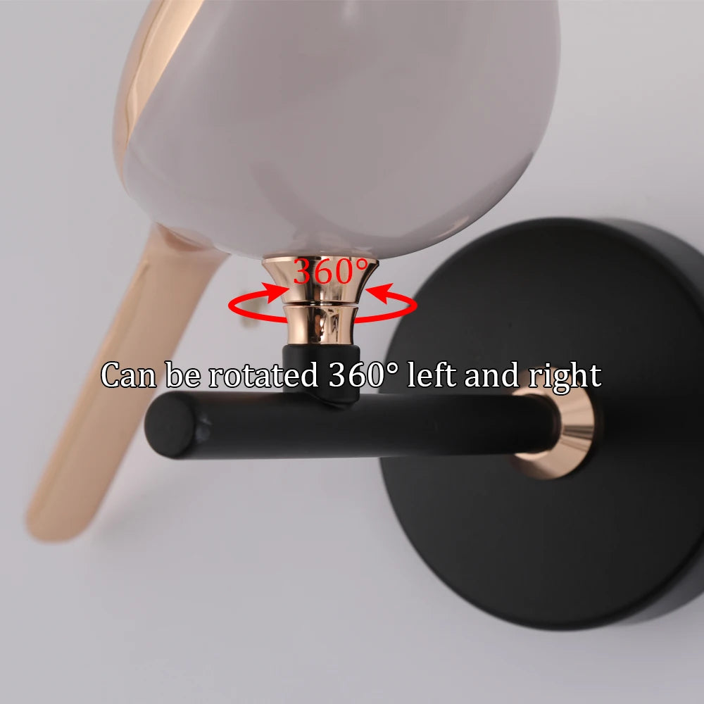 Creative Nordic Rotatable Bird Wall Light - Golden Crystal LED Sconce