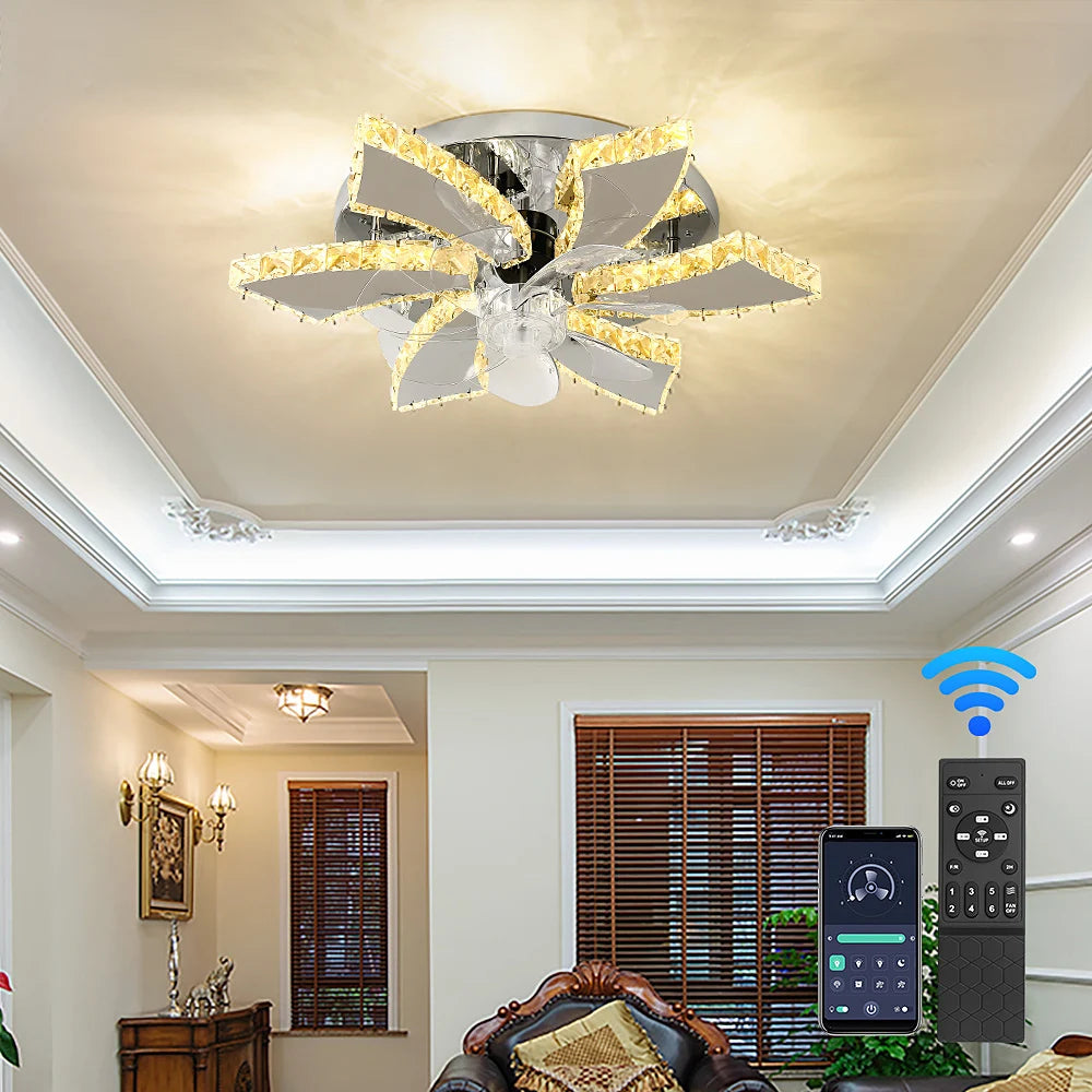 Modern Luxury Crystal Ceiling Fan Chandelier
