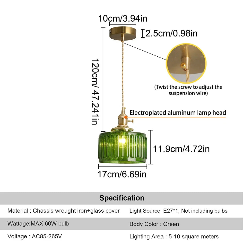 Retro Green Glass Crystal Pendant Light