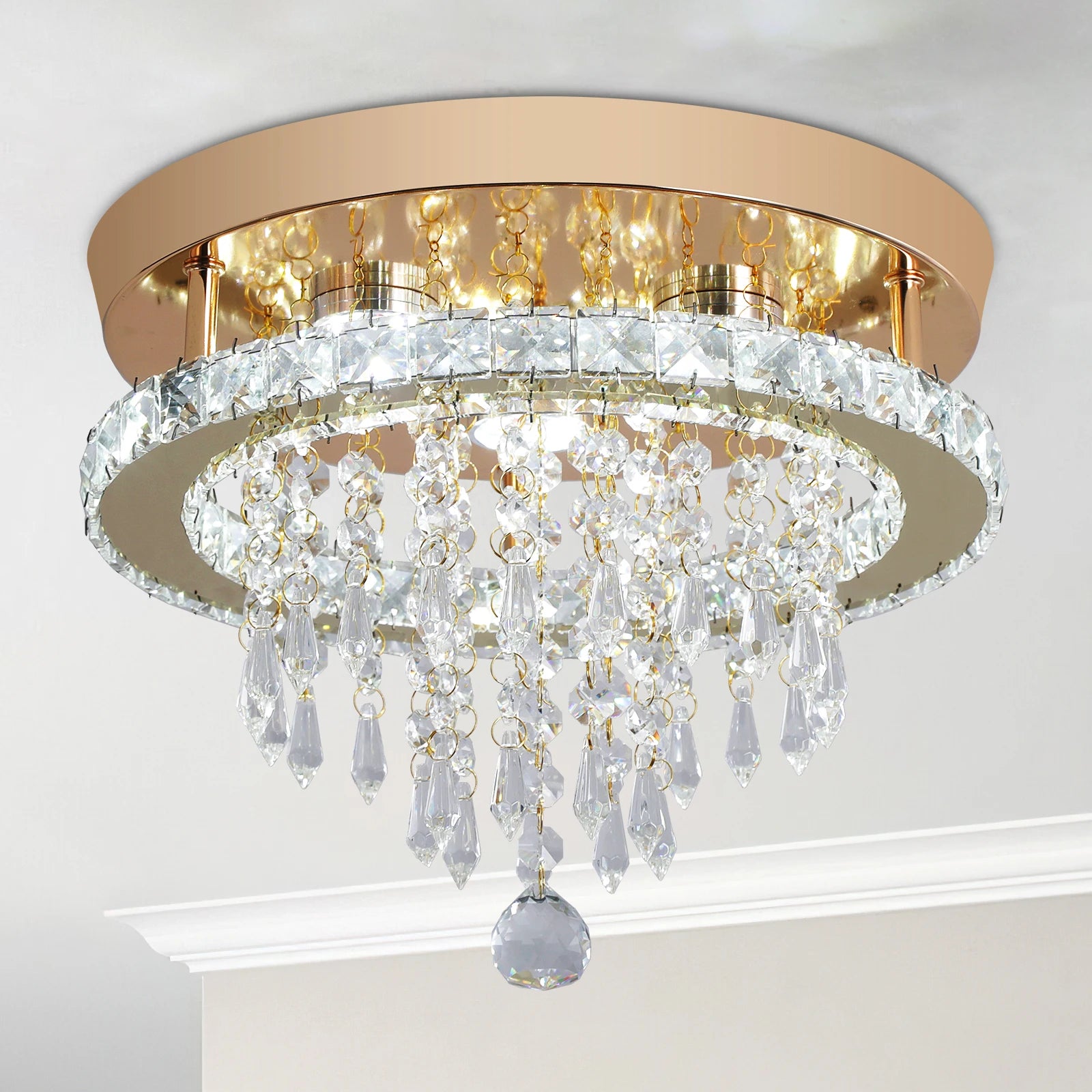 Luxury Gold Crystal Chandelier - Modern LED Bedroom Light