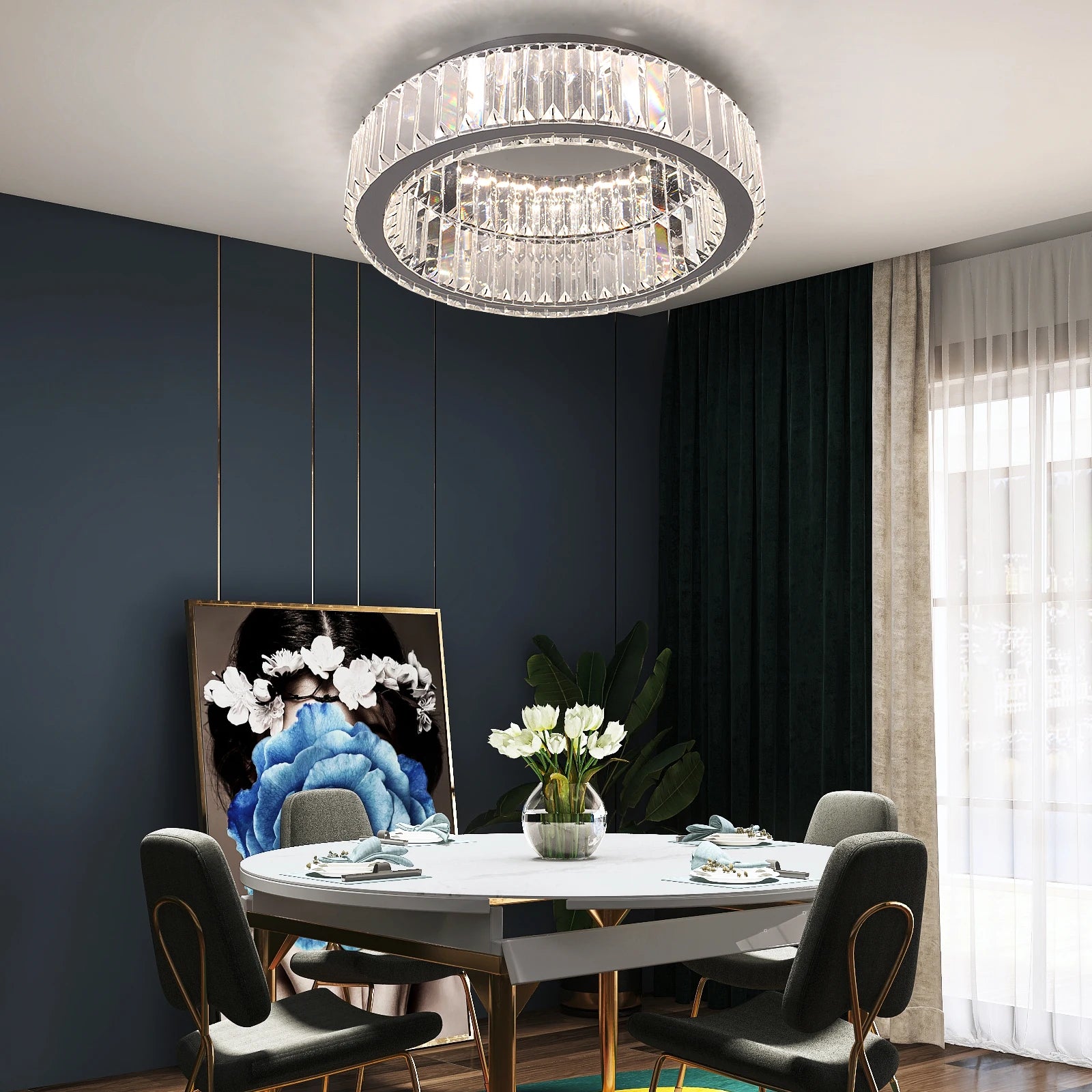 Modern Double-Circle Crystal LED Chandelier