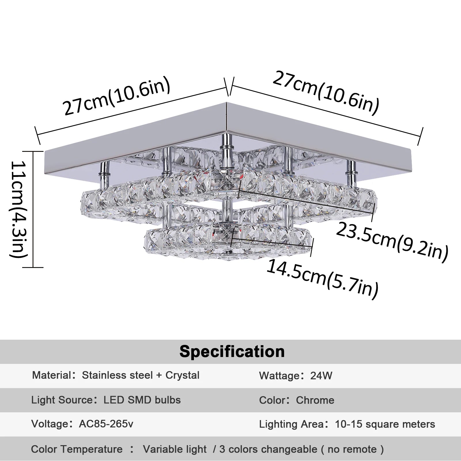 Luxury Square Crystal LED Ceiling Light