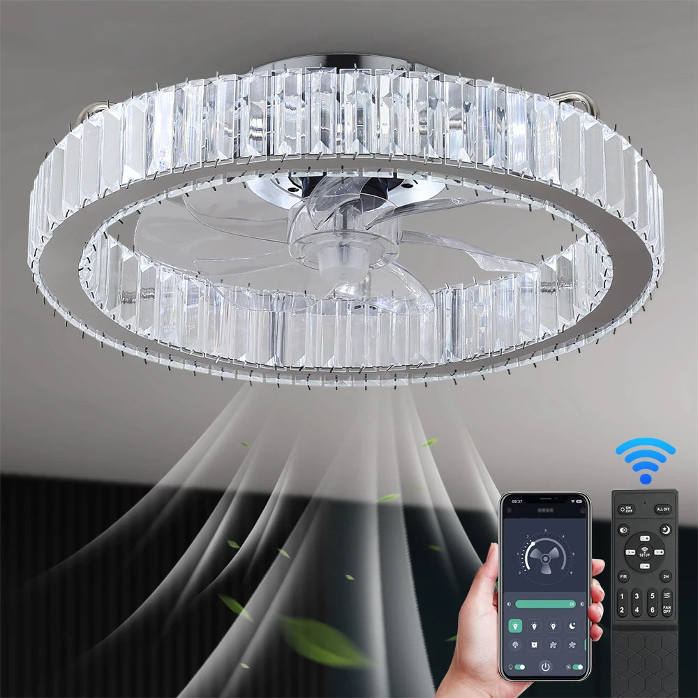 Luxury Crystal Chandelier Ceiling Fan with LED & Remote