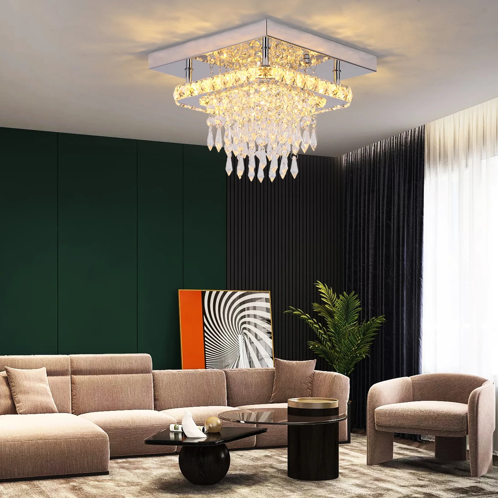 Modern Luxury Silver K9 Crystal Ceiling Lamp