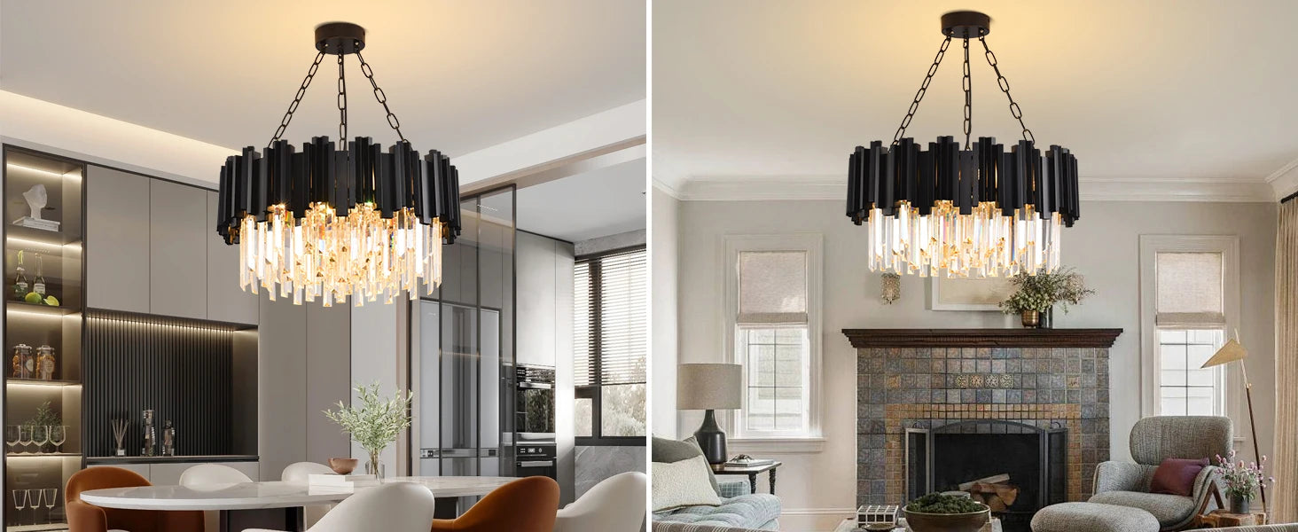 Modern Black Crystal Chandelier - Luxury 9-Light Fixture
