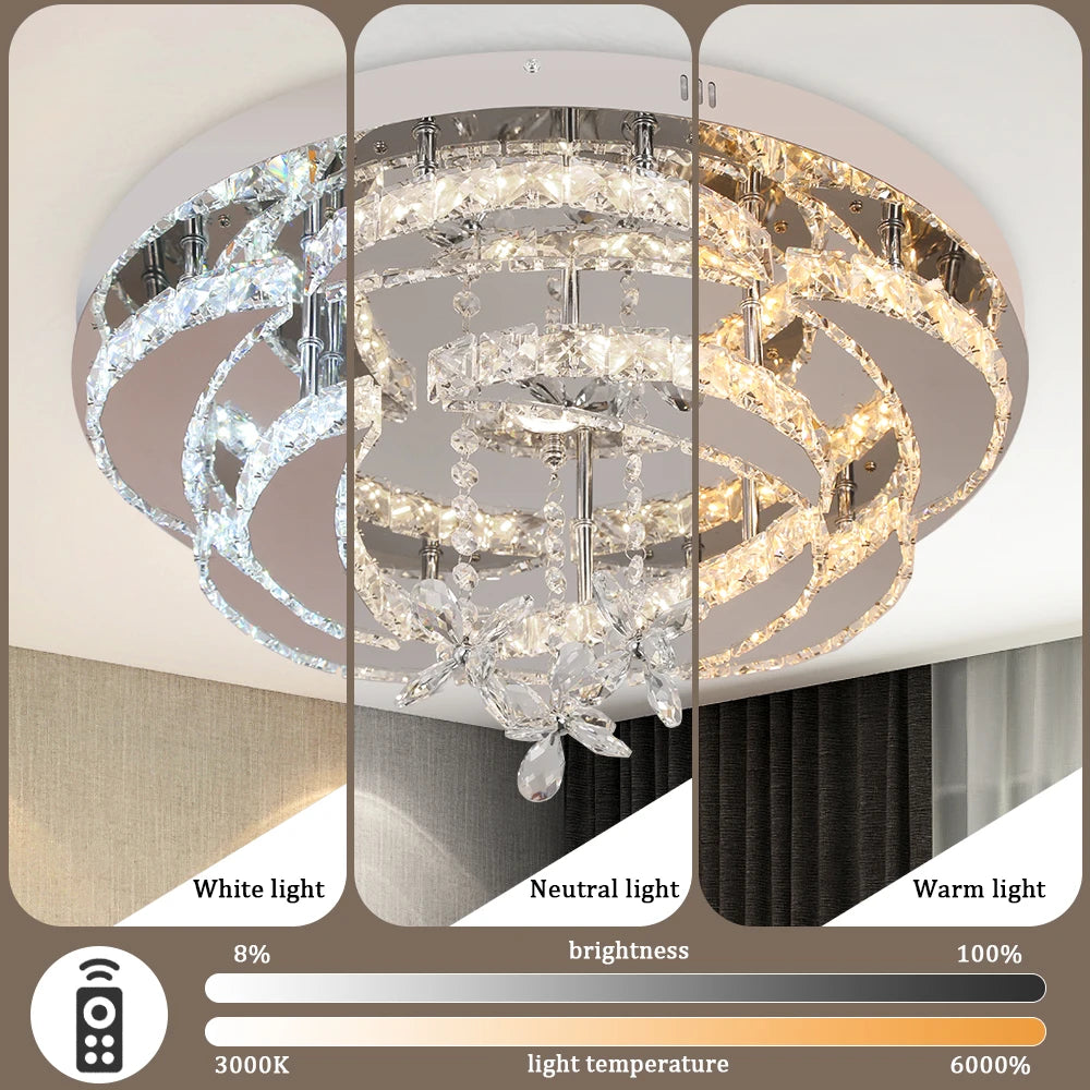 Luxury K9 Crystal Chandelier - Modern Dimmable LED Flush Mount