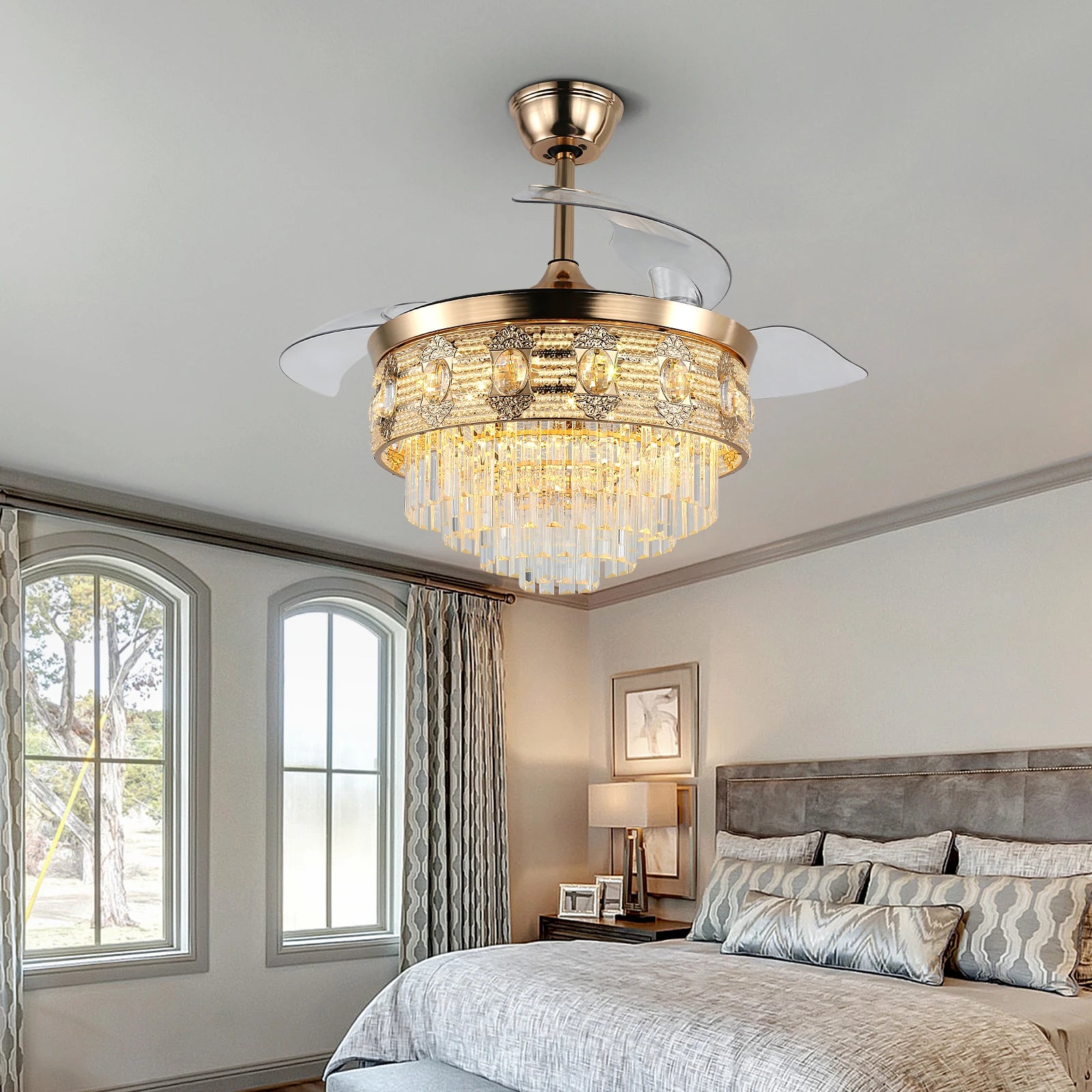 Luxury Gold Smart Ceiling Fan Chandelier - 42"