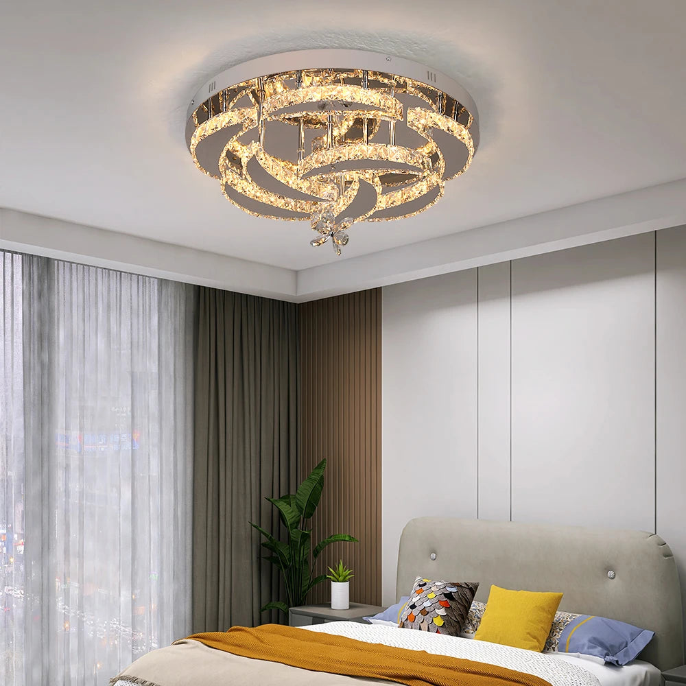 Luxury K9 Crystal Chandelier - Modern Dimmable LED Flush Mount