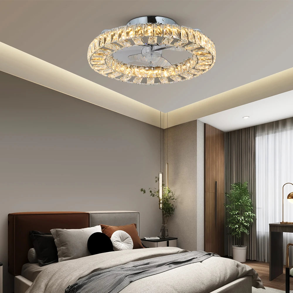 Luxury Crystal Chandelier Ceiling Fan with LED & Remote