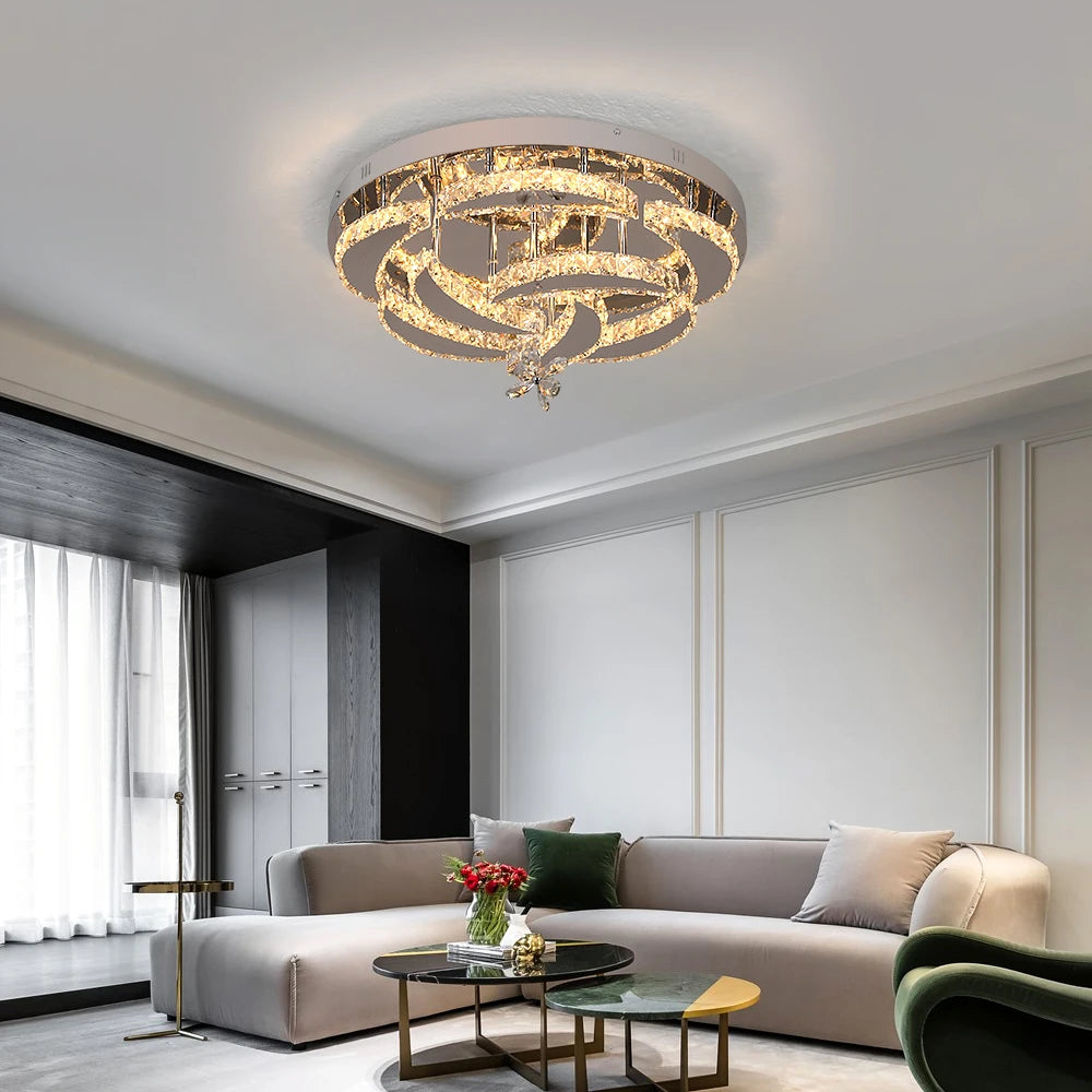 Luxury K9 Crystal Chandelier - Modern Dimmable LED Flush Mount