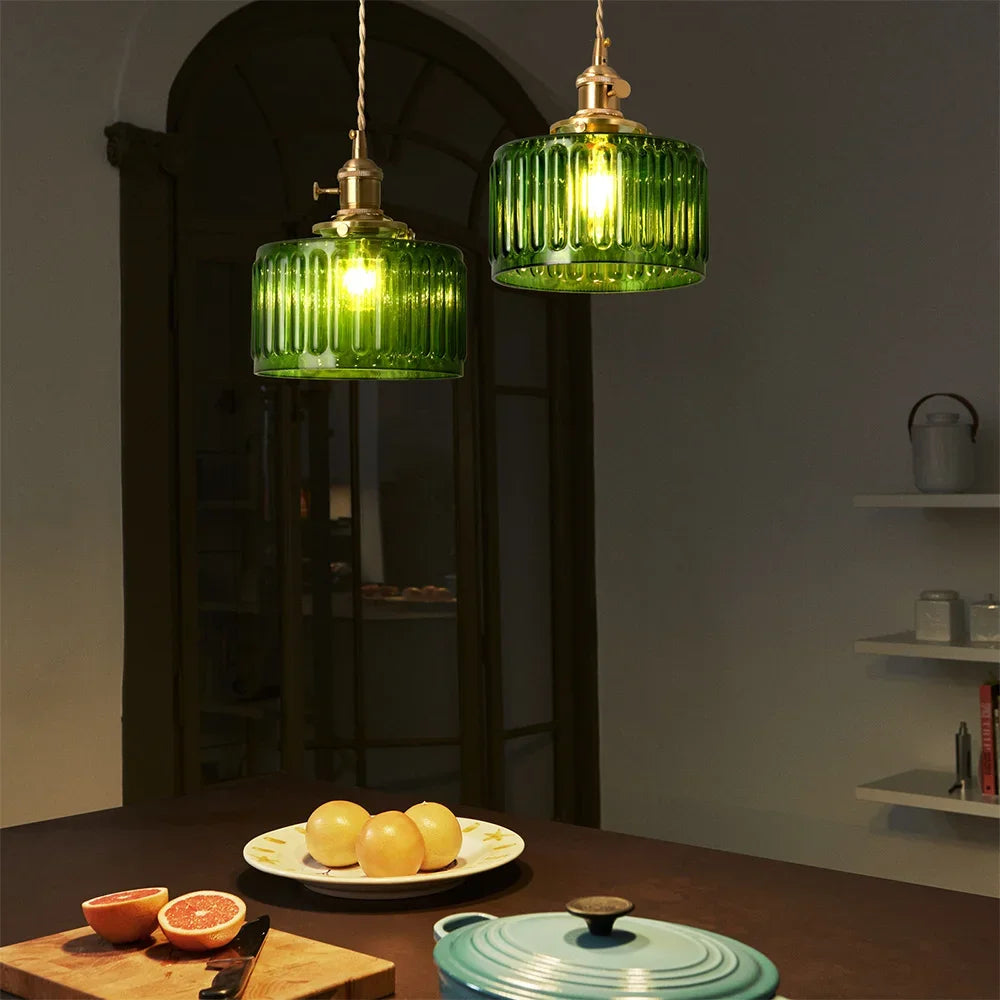 Retro Green Glass Crystal Pendant Light