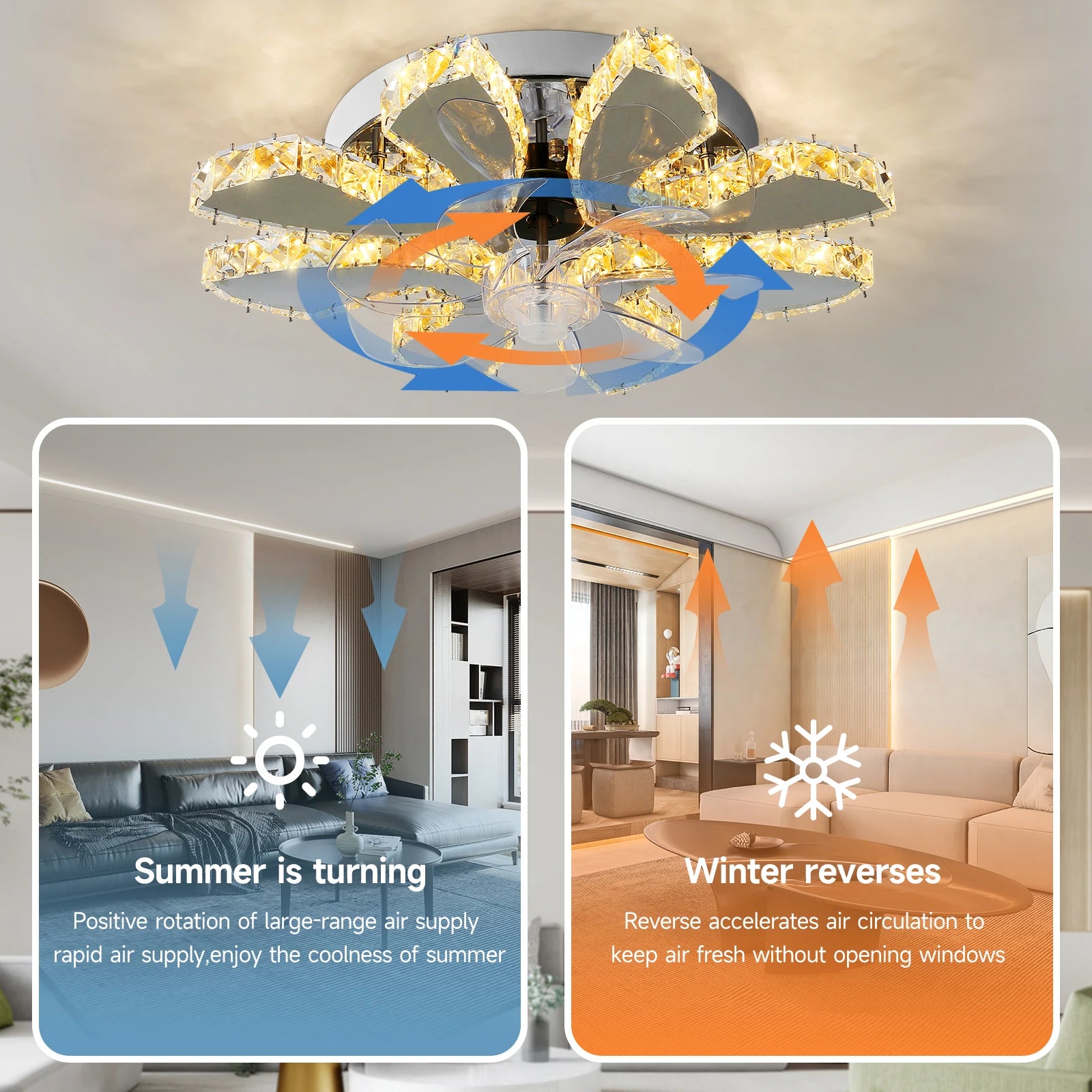 Modern Luxury Crystal Ceiling Fan Chandelier