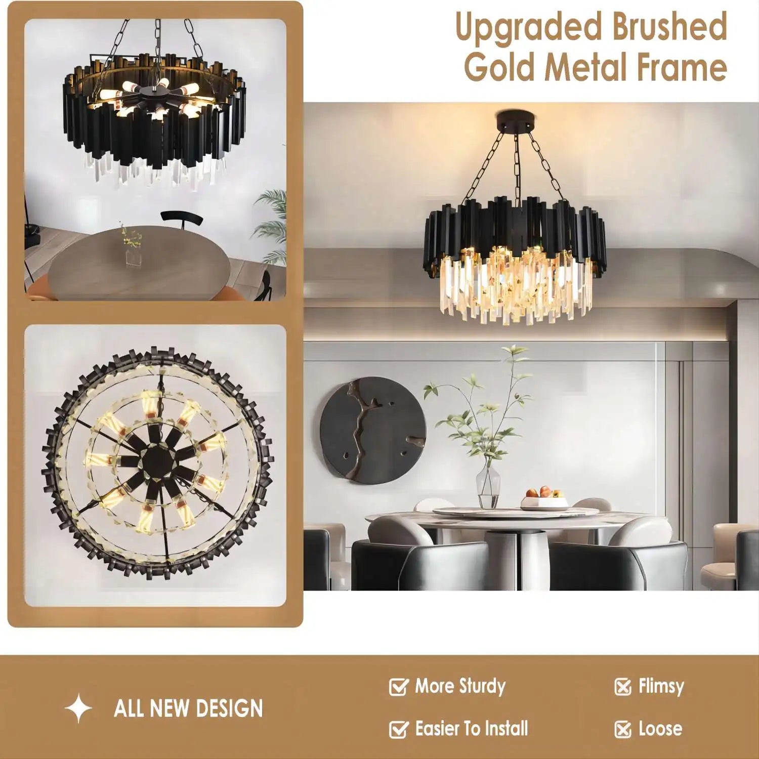 Modern Black Crystal Chandelier - Luxury 9-Light Fixture