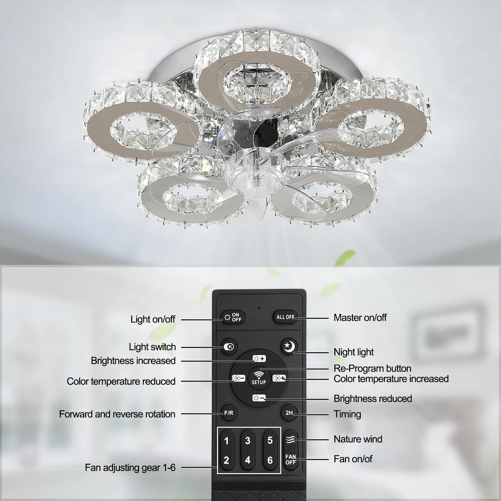 Modern Luxury Crystal Ceiling Fan Chandelier