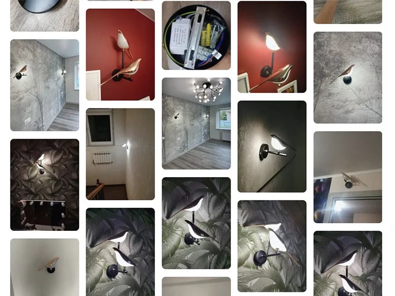 Creative Nordic Rotatable Bird Wall Light - Golden Crystal LED Sconce
