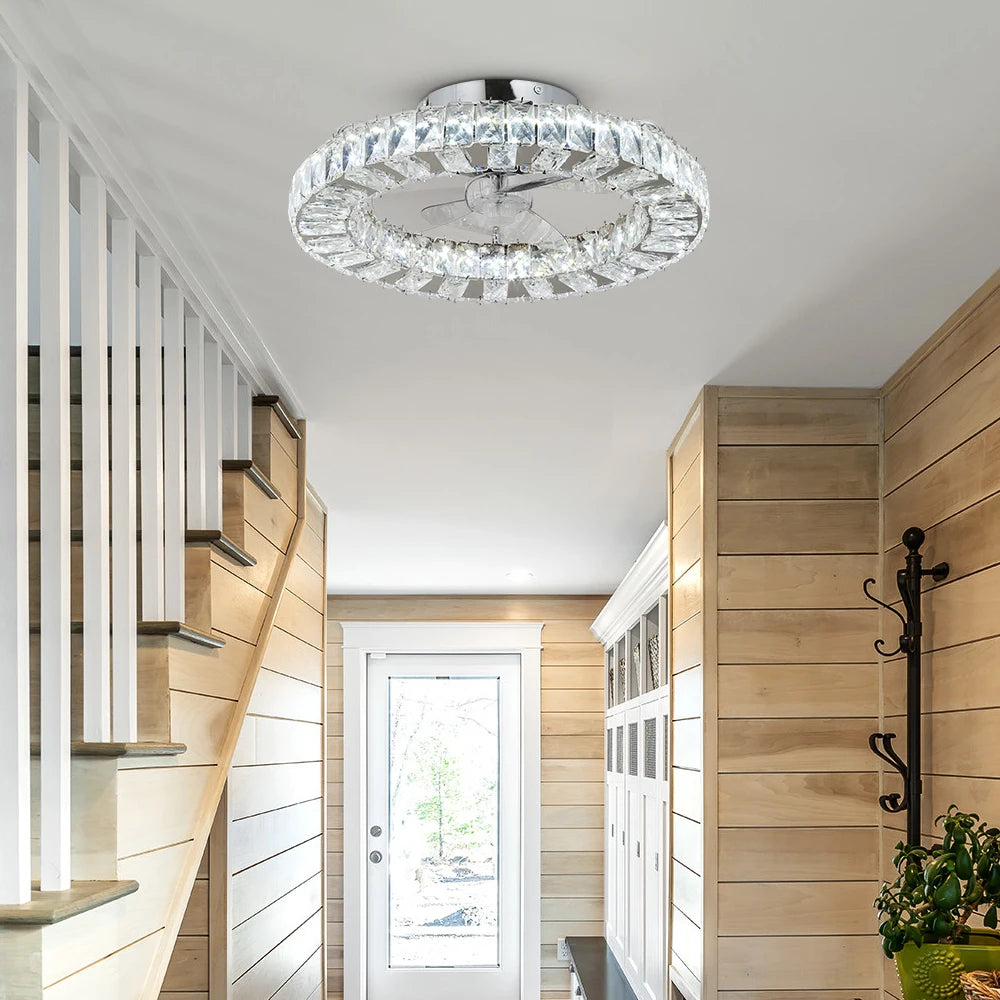Luxury Crystal Chandelier Ceiling Fan with LED & Remote